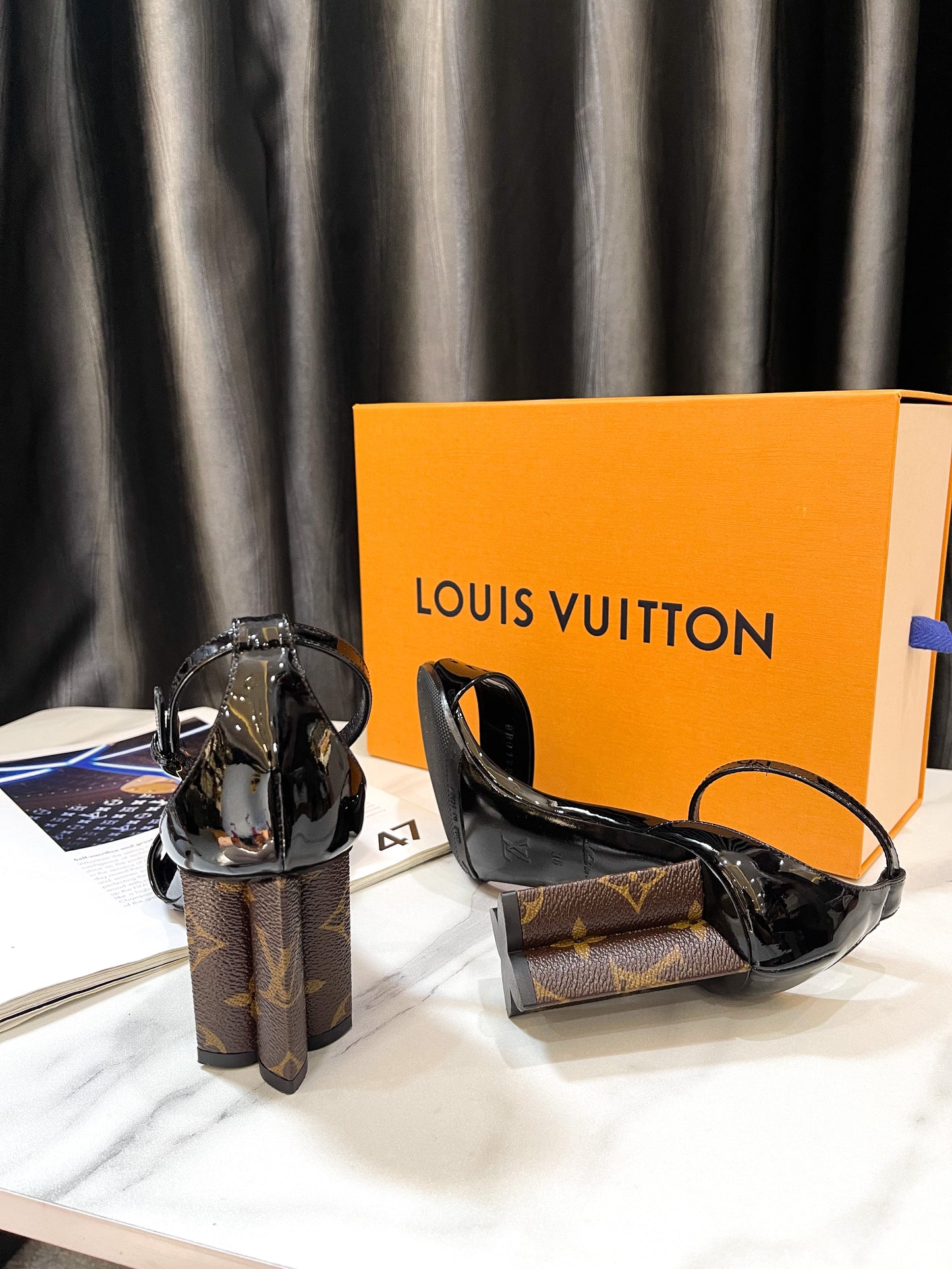 LV Sandal Black Mono Heel