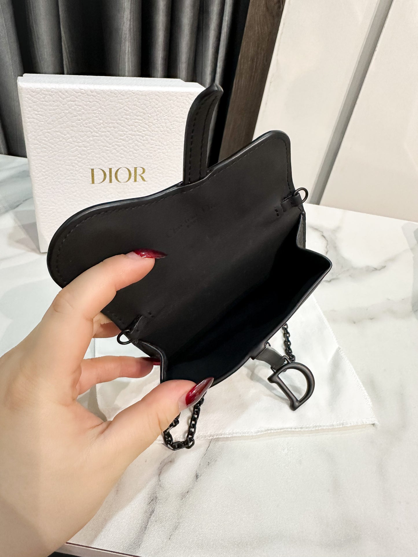 A Dior Nano Saddle Chain Pouch