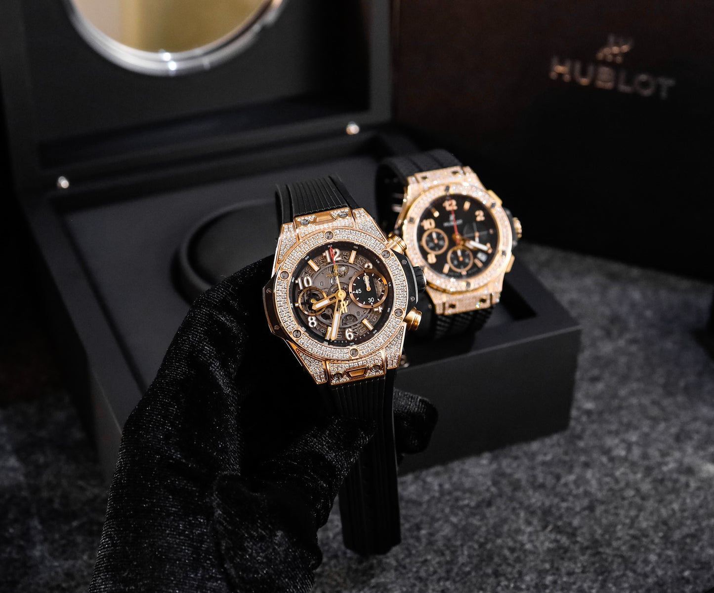 Đồng Hồ Hublot Unico King Gold 42mm Pave Diamond Orginal
