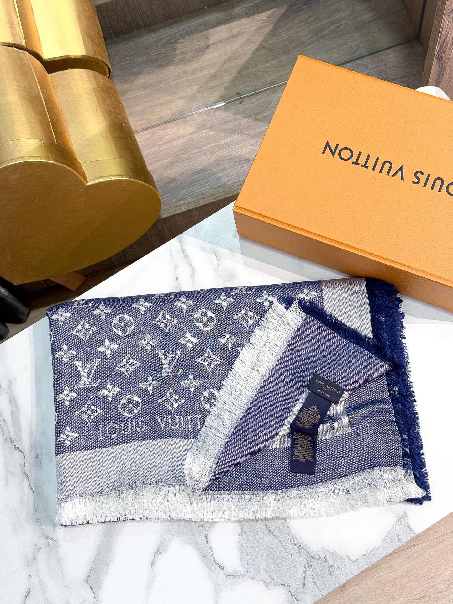 Khăn LV Denim Xanh New