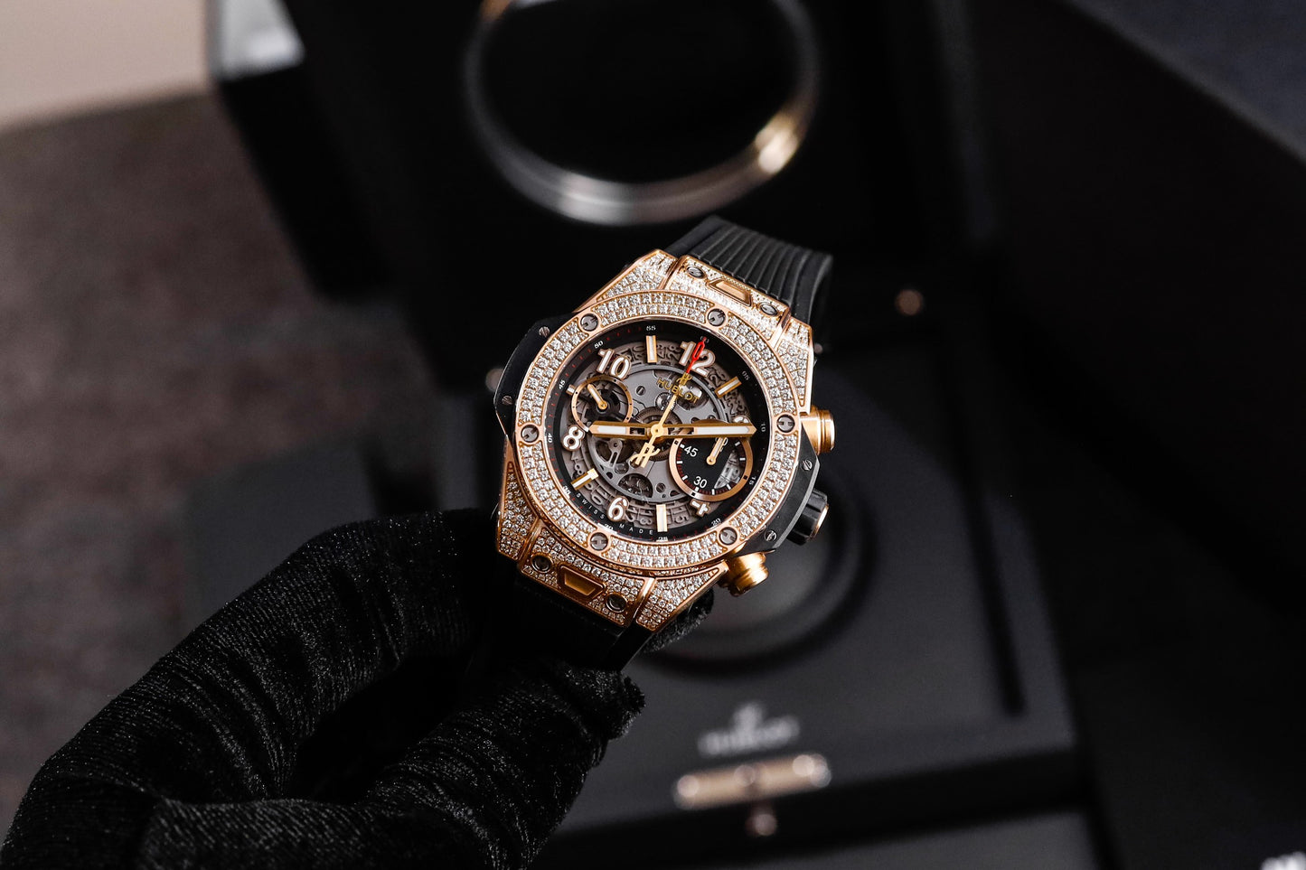 Đồng Hồ Hublot Unico King Gold 42mm Pave Diamond Orginal