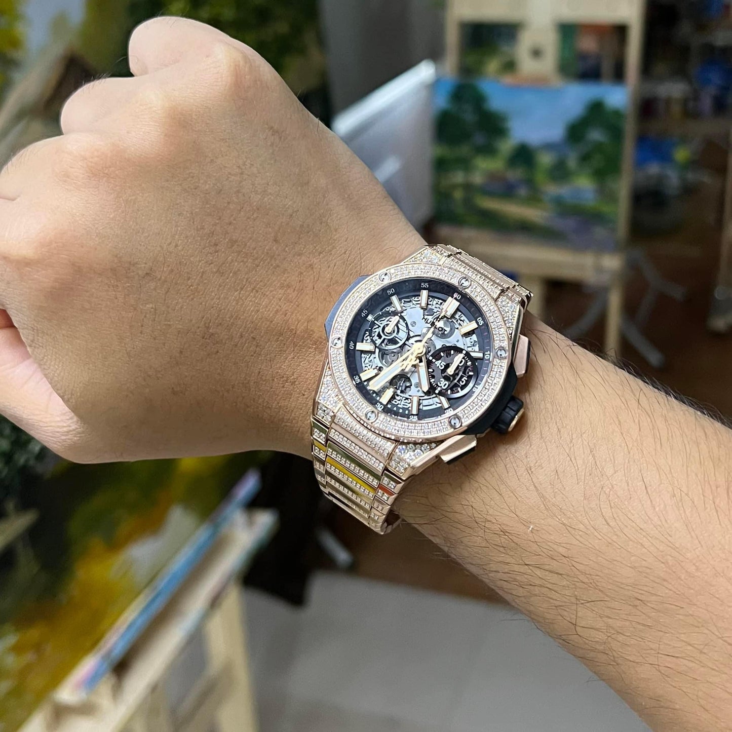 A Đồng Hồ Hublot Bigbang Integrated King Gold Pave size 42mm