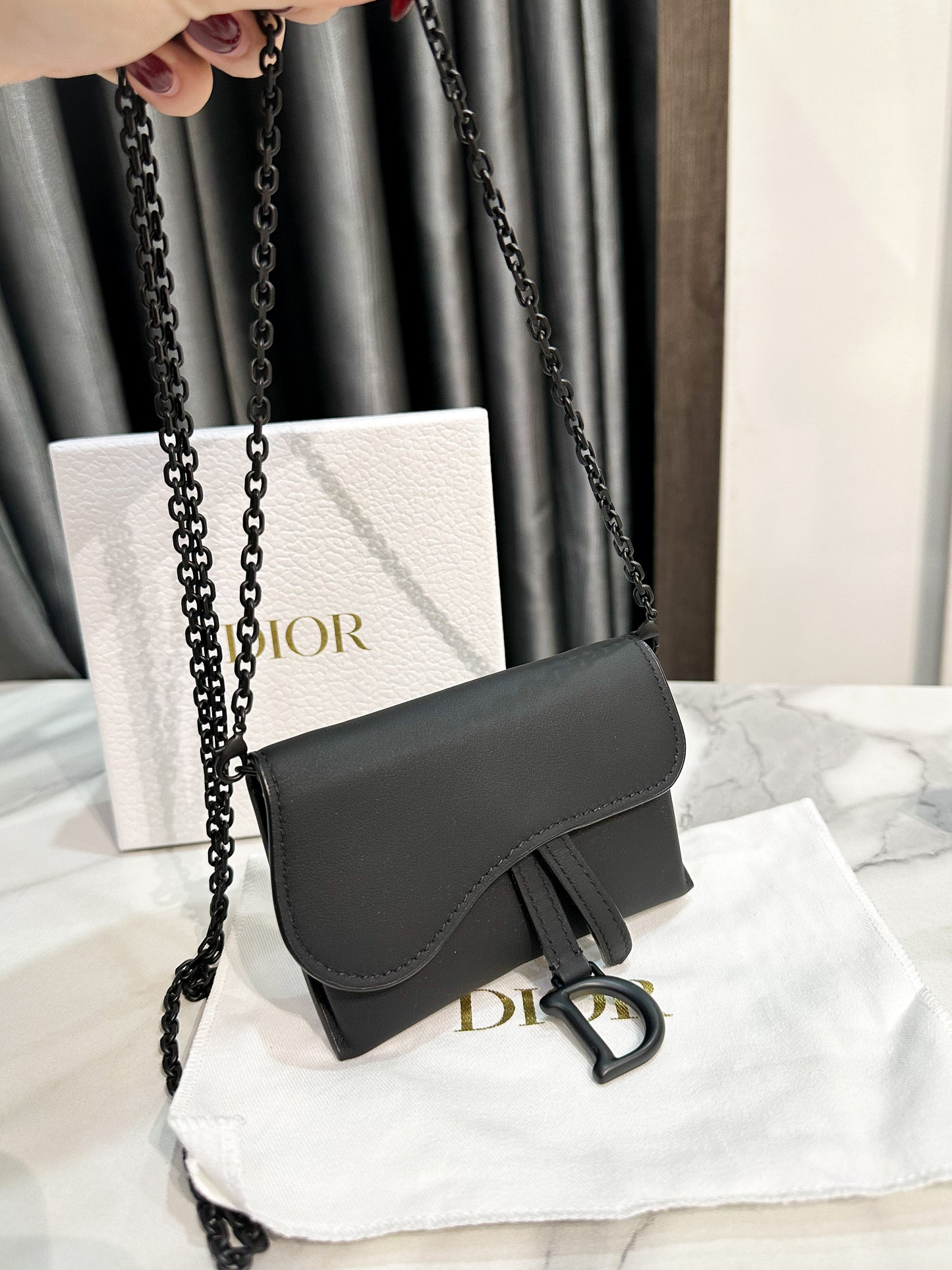 A Dior Nano Saddle Chain Pouch