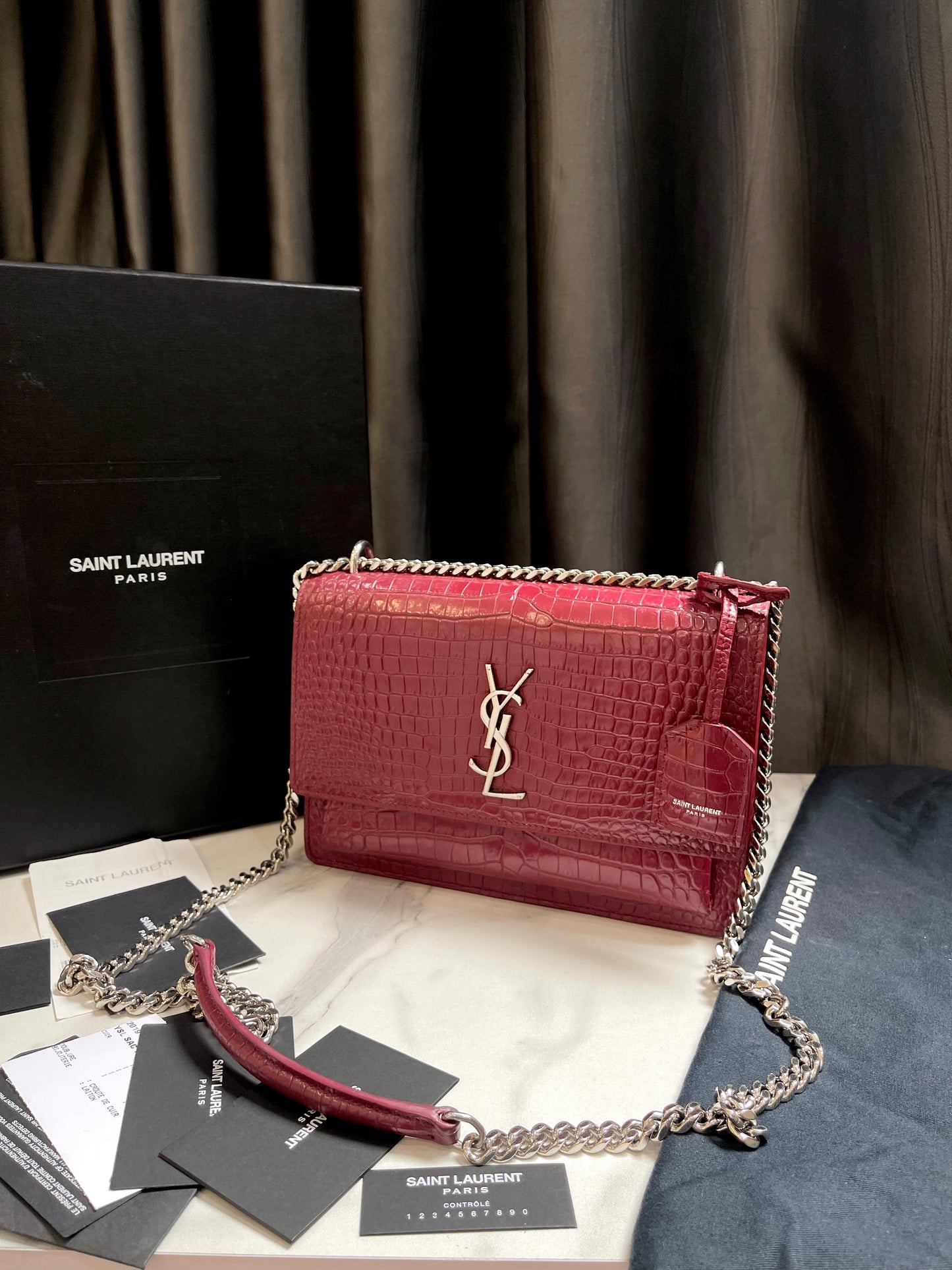 YSL Sunset Size 22 Croc Red