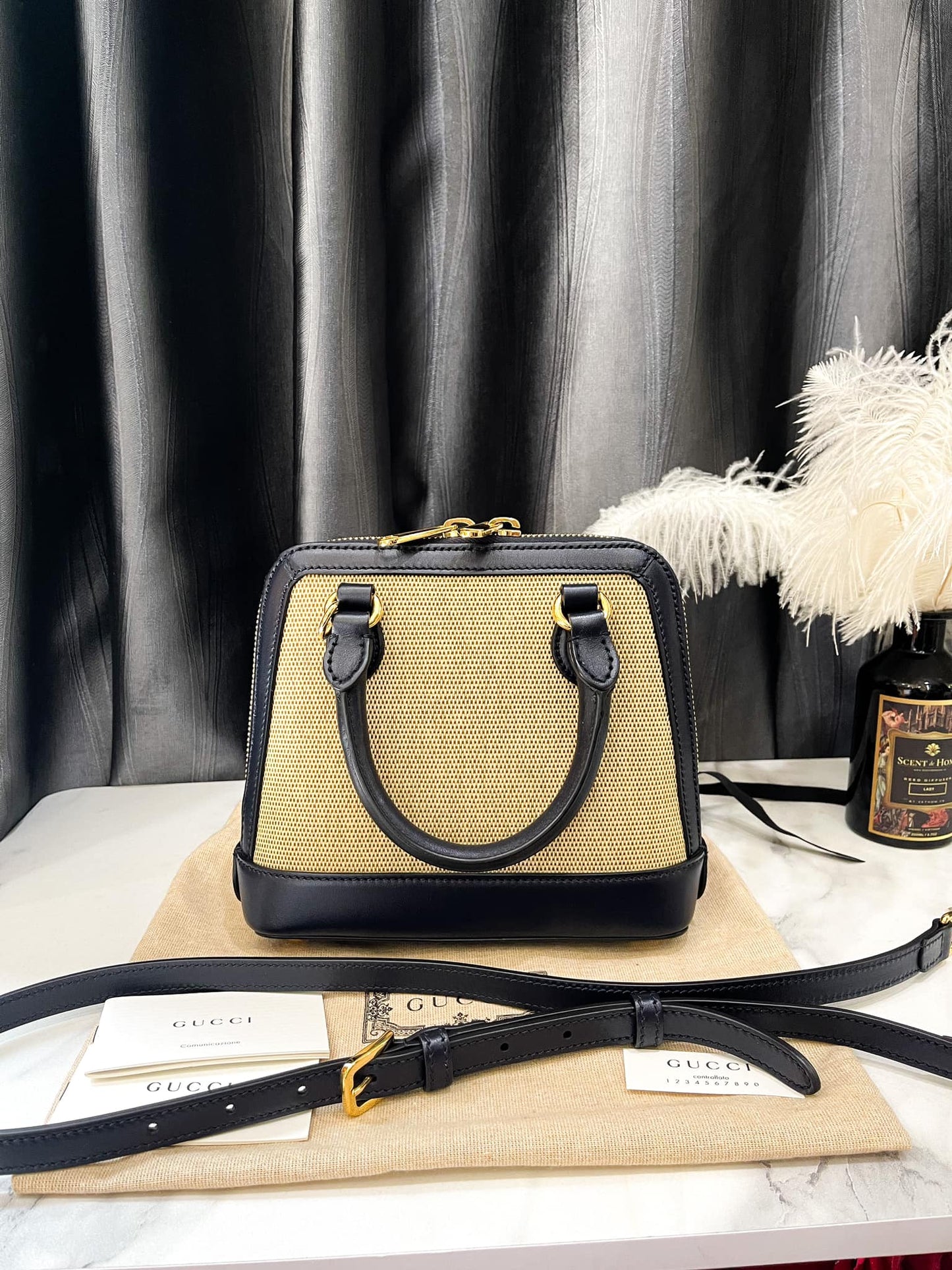 Handbag Gucci Canvas Mixed Leather