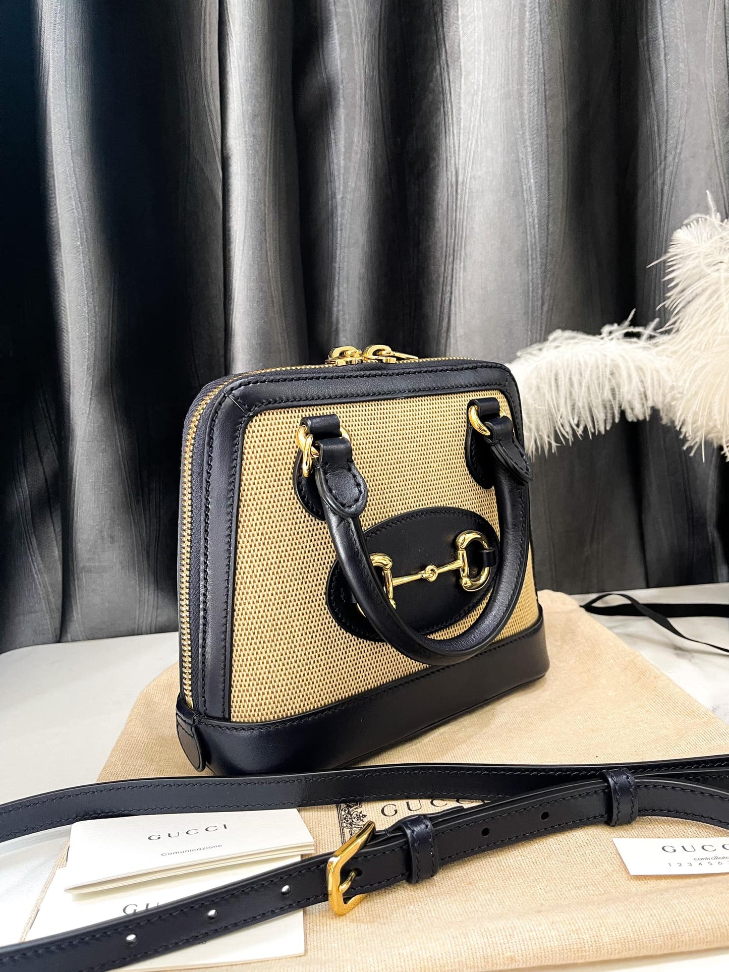 Handbag Gucci Canvas Mixed Leather