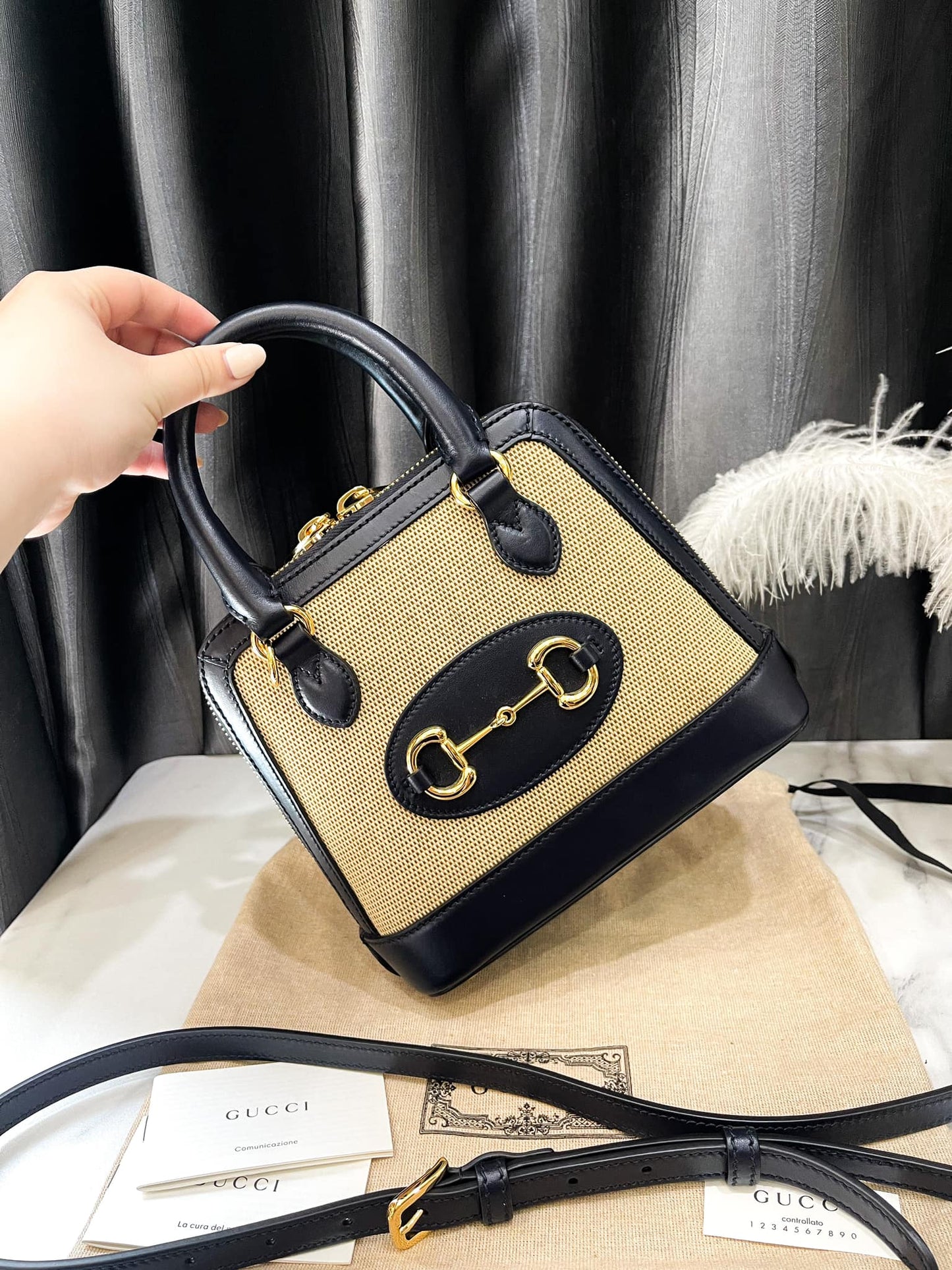 Handbag Gucci Canvas Mixed Leather