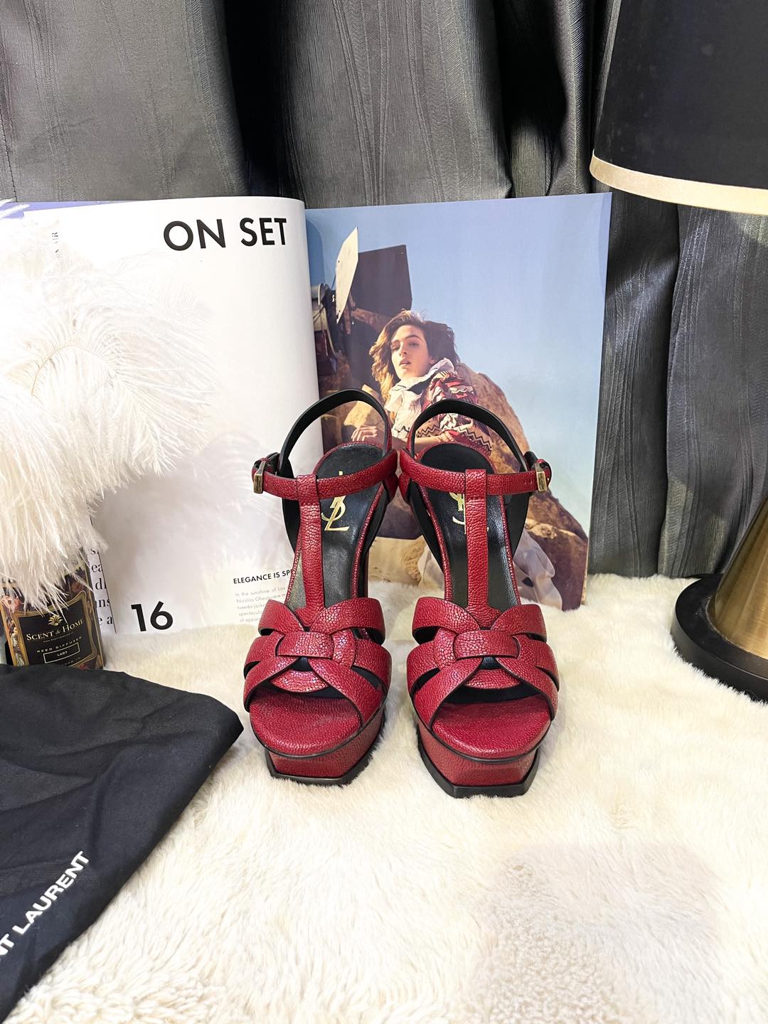YSL Red Sandal with Rough Leather
