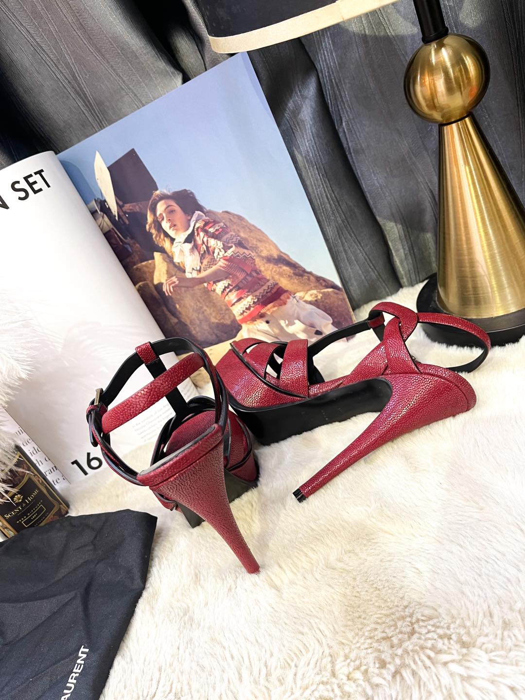 YSL Red Sandal with Rough Leather