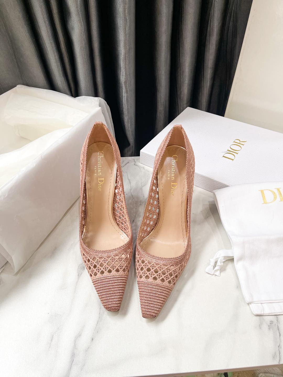 Dior Lace Nude Pink High Heels