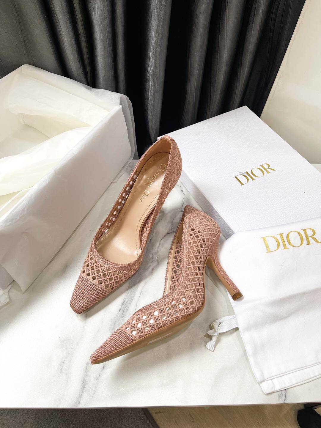 Dior Lace Nude Pink High Heels