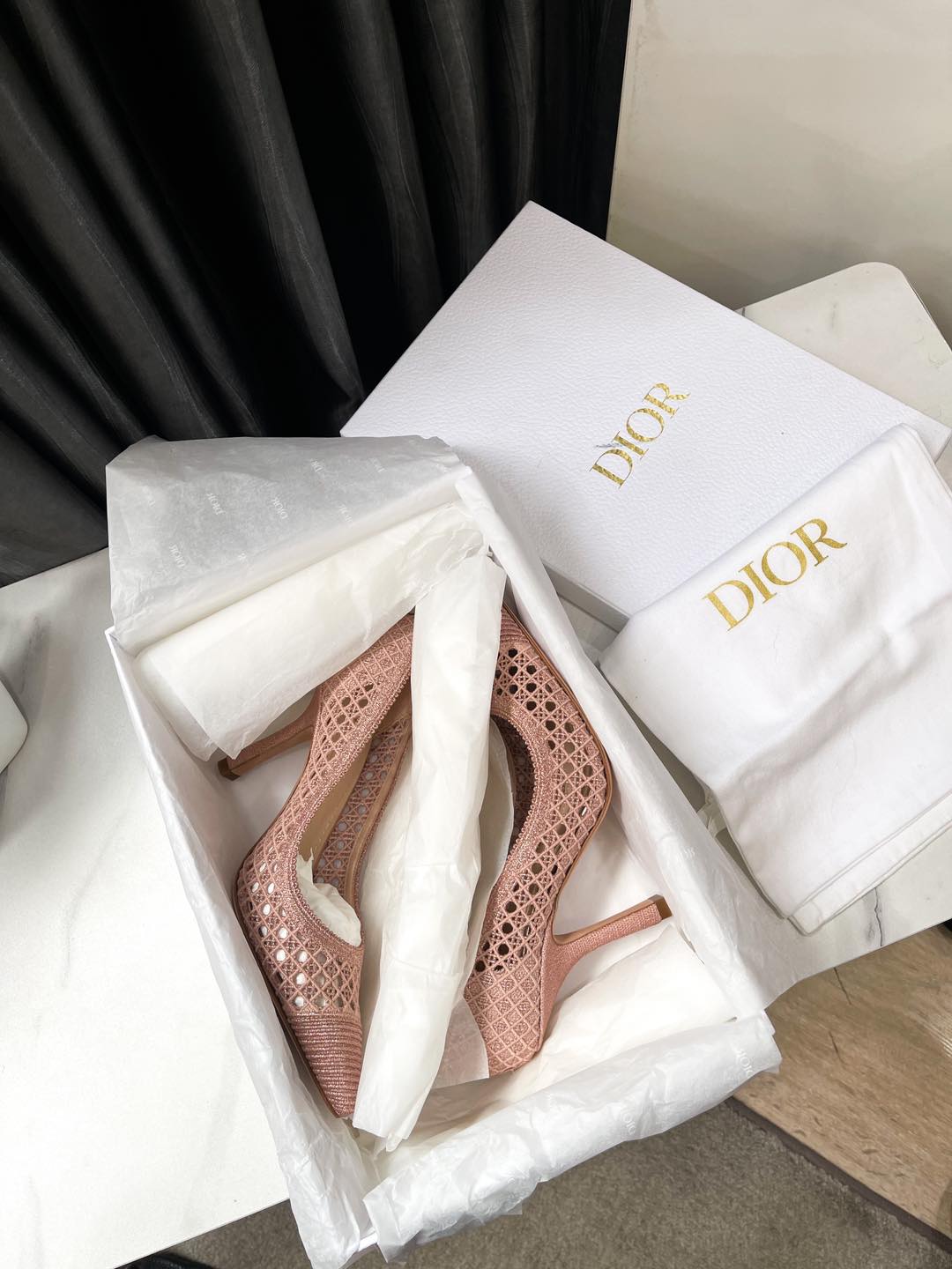 Dior Lace Nude Pink High Heels