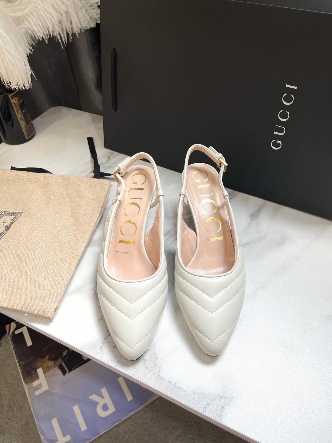 Gucci Women's Matelassé Sling Back Shoes