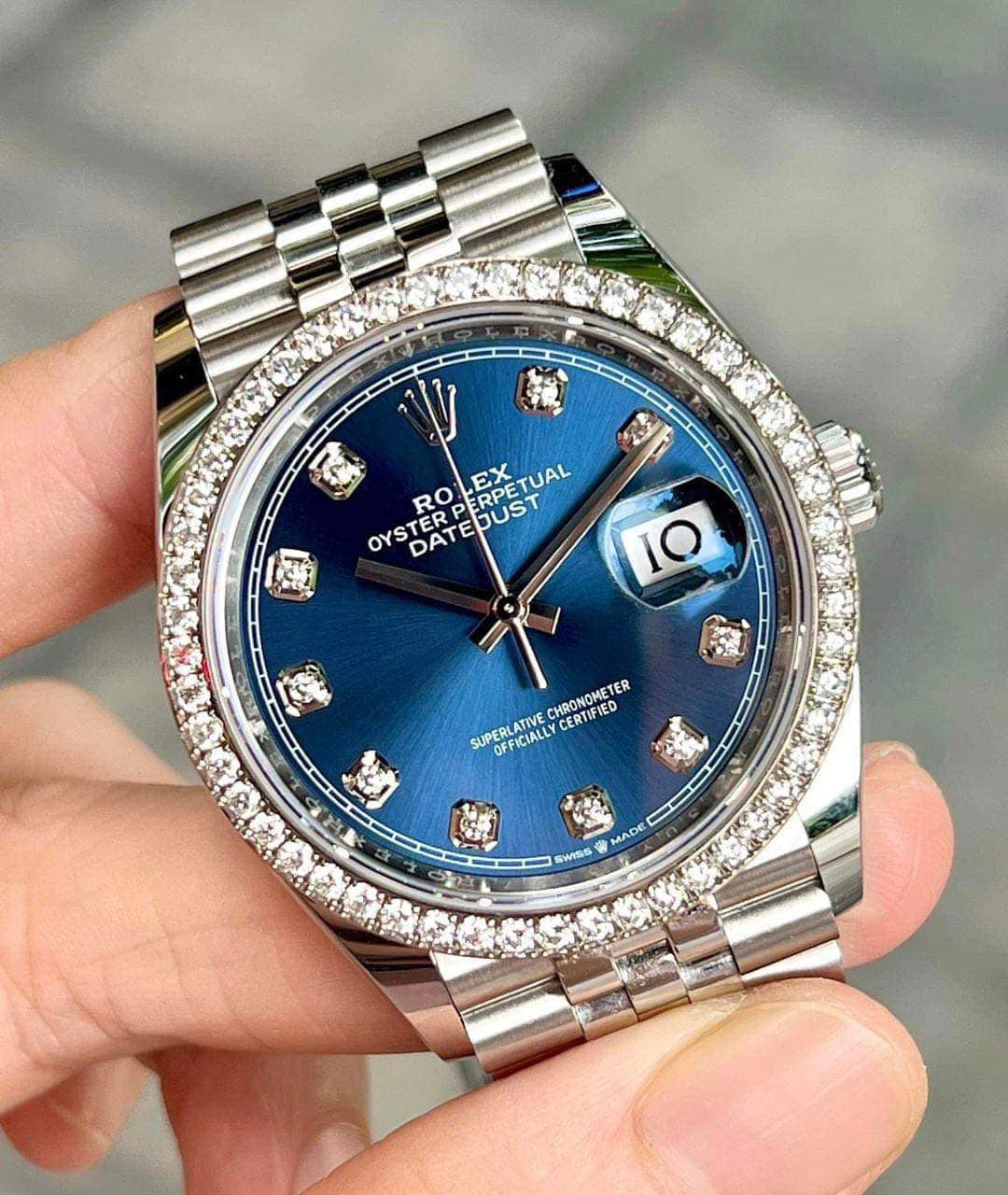 Rolex DateJust Blue Benzel Diamond Zin Size 36mm
