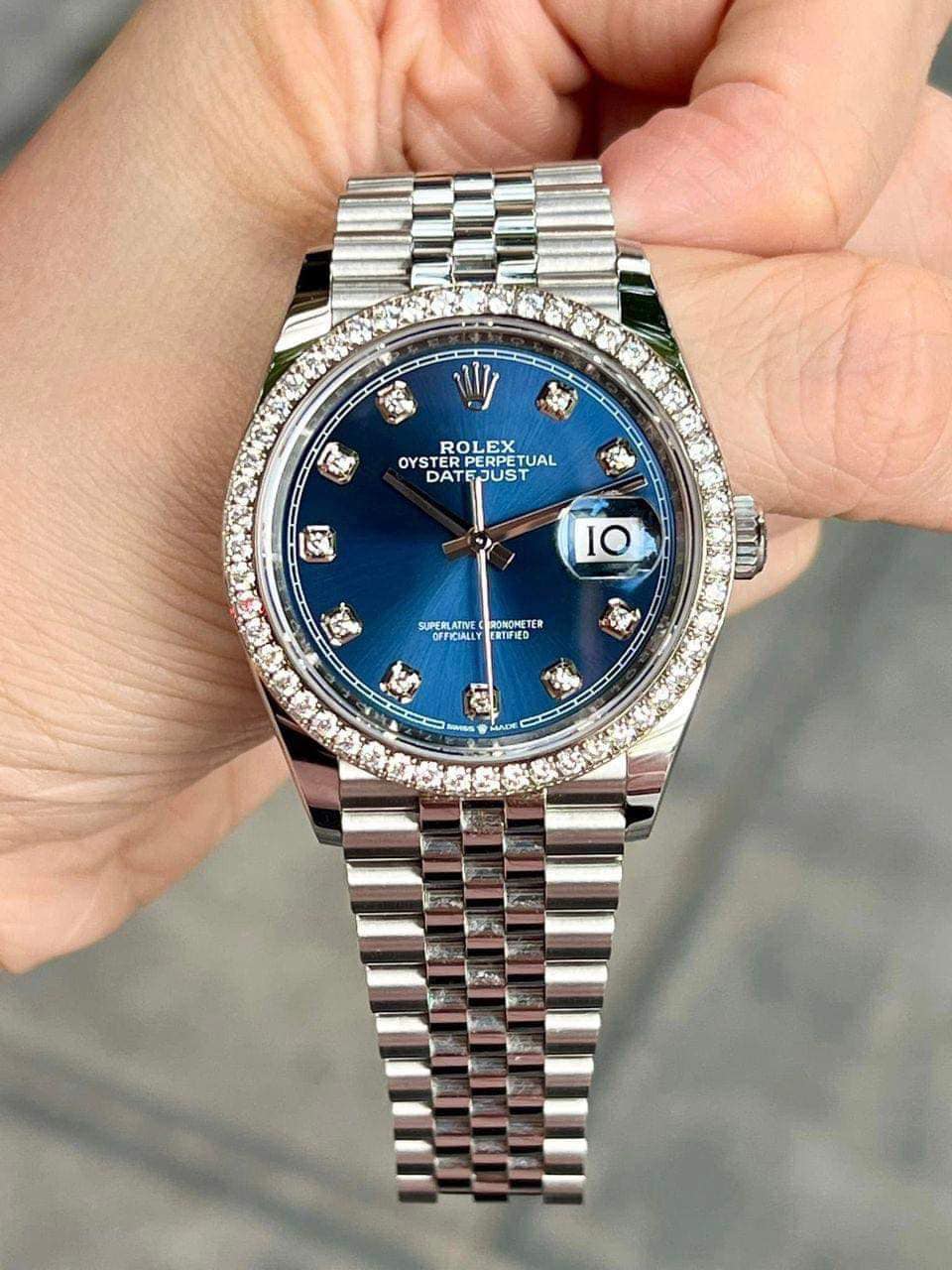 Rolex DateJust Blue Benzel Diamond Zin Size 36mm