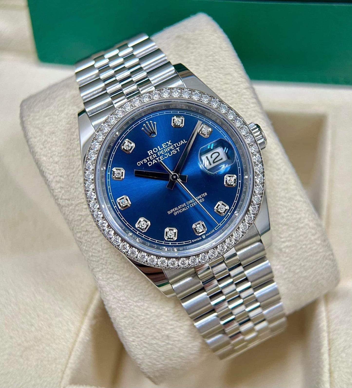 Rolex DateJust Blue Benzel Diamond Zin Size 36mm