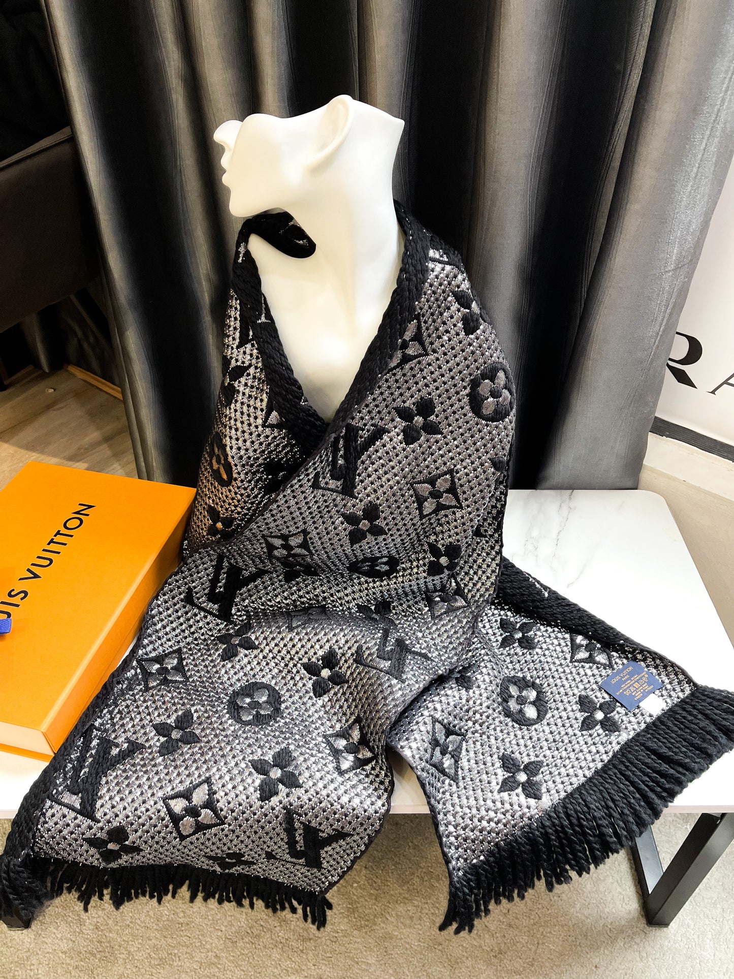 LV Metallic Black Wool Scarf