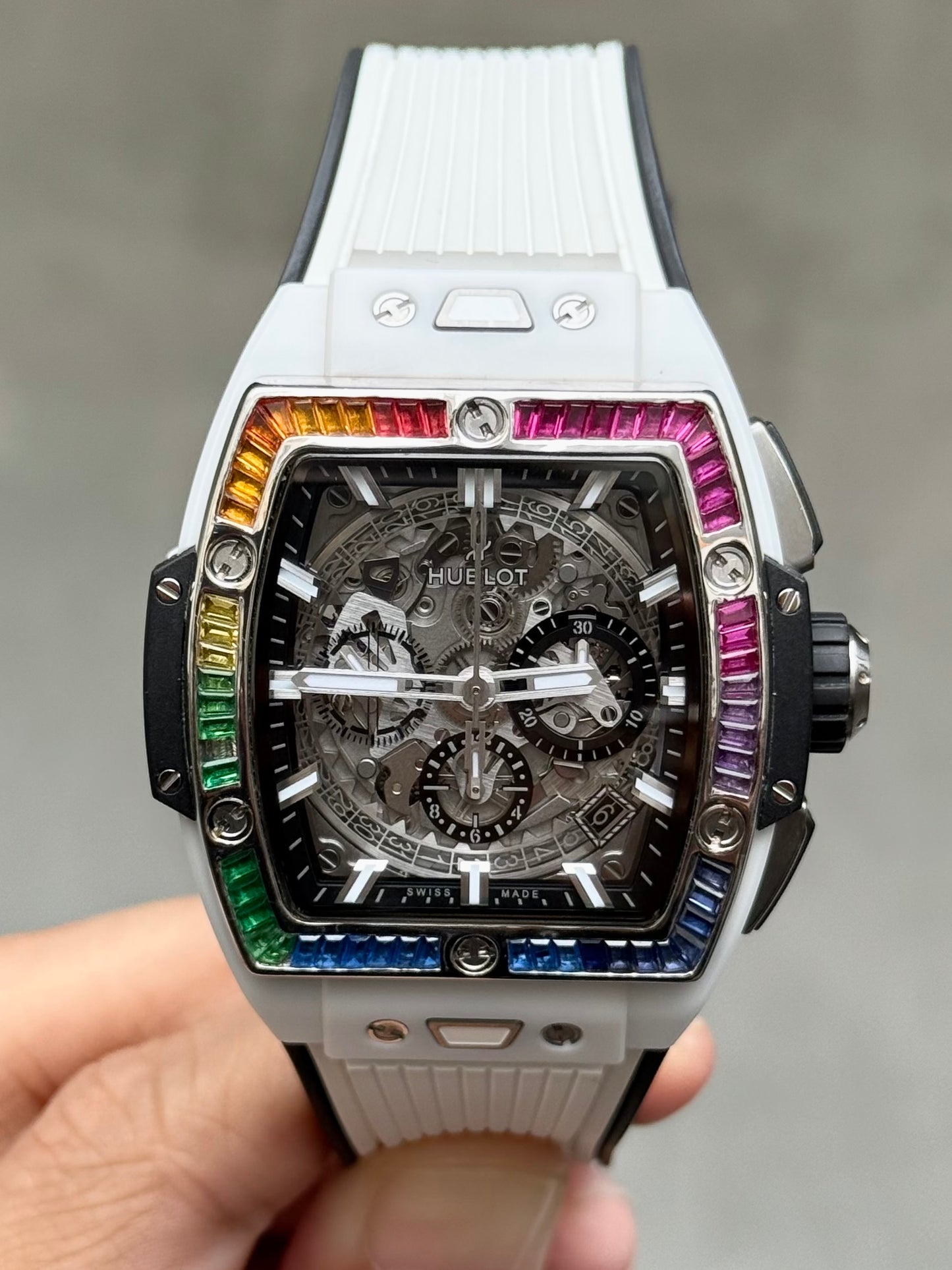 Đồng Hồ Hublot Spirit Of Bigbang White Ceramic Custom Rainbow Benzel