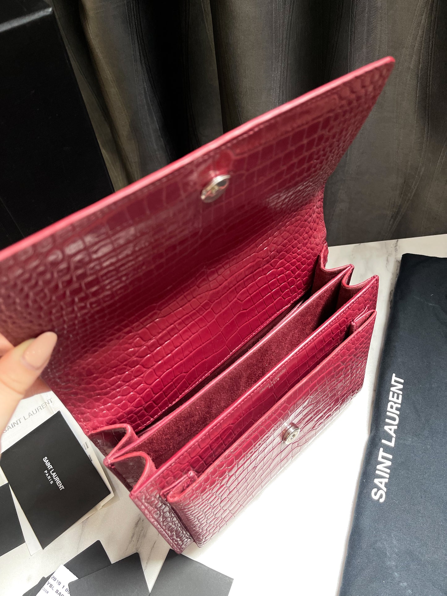 YSL Sunset Size 22 Croc Red