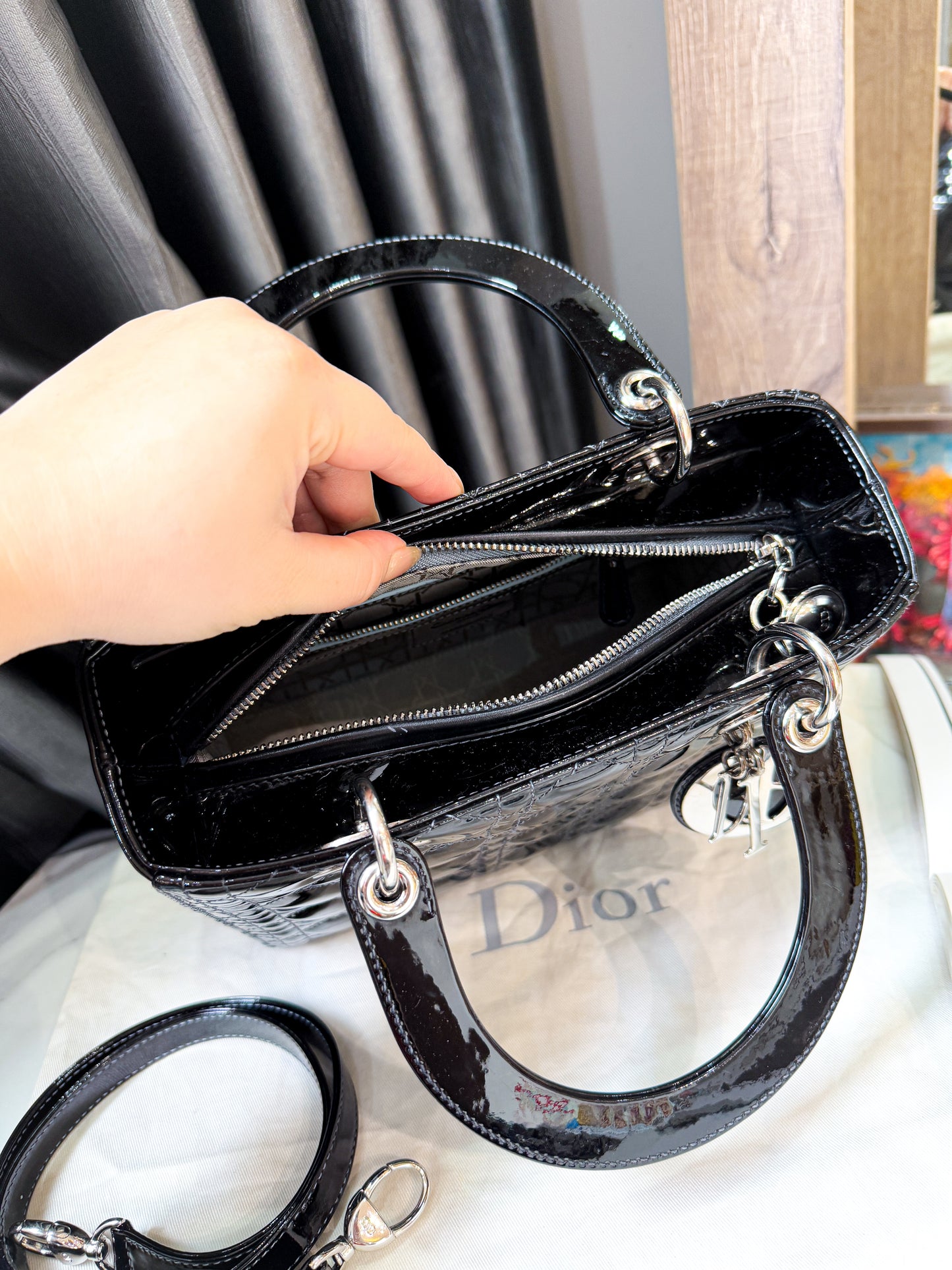 A A Dior Lady M Đen Da Bóng