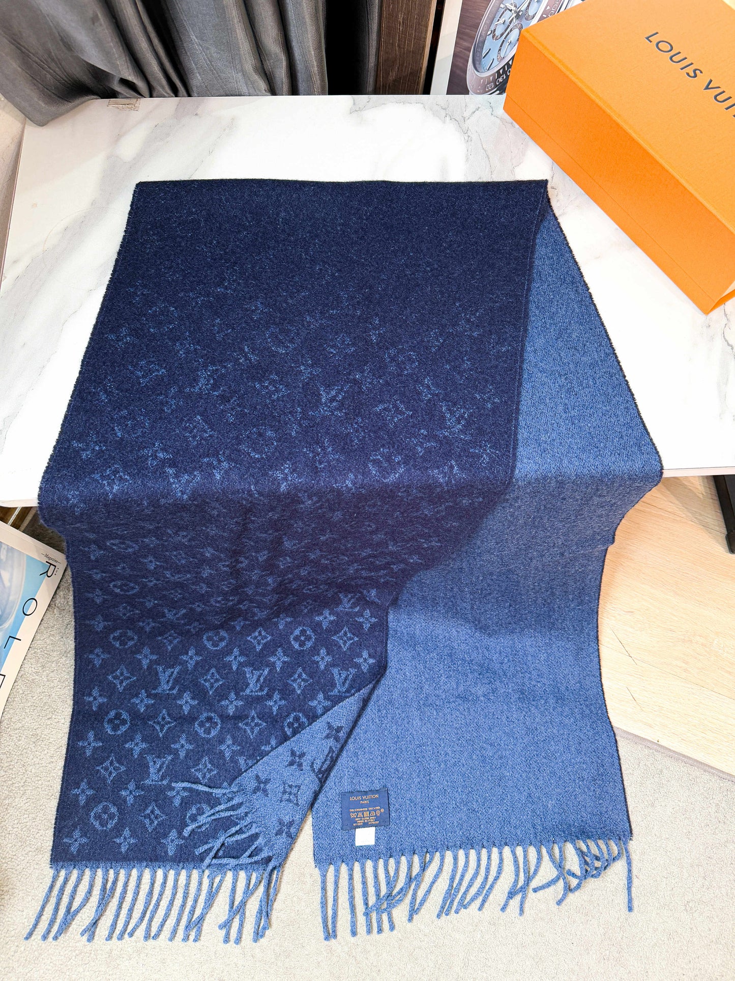 Khăn LV Cashmere+ Len Xanh Than 15/6