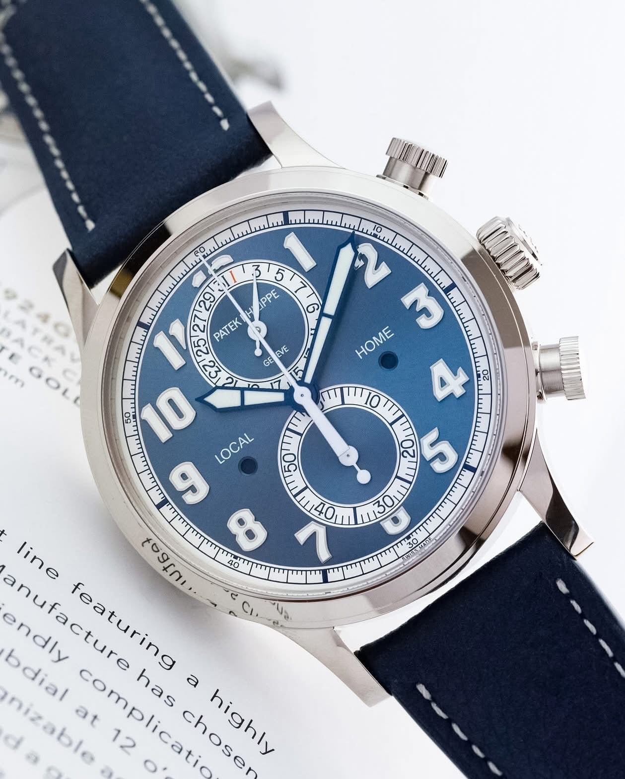 Đồng Hồ Patek Philippe 5924G-001 Calatrava Pilot Travel Time Chronograph 42 White Gold / Blue-Gray