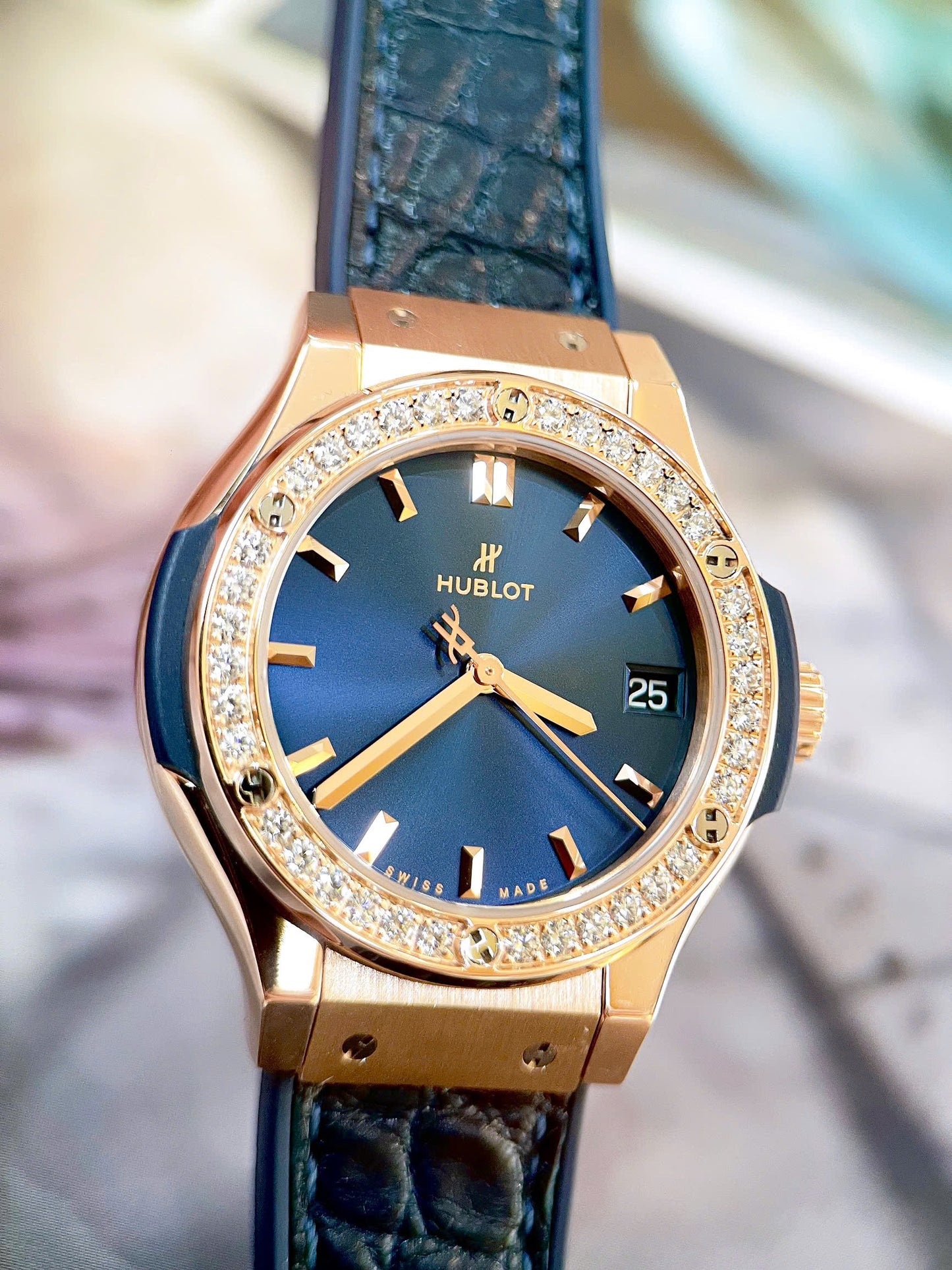 Đồng Hồ Hublot Classic Fusion 33mm King Gold Blue Kim zin