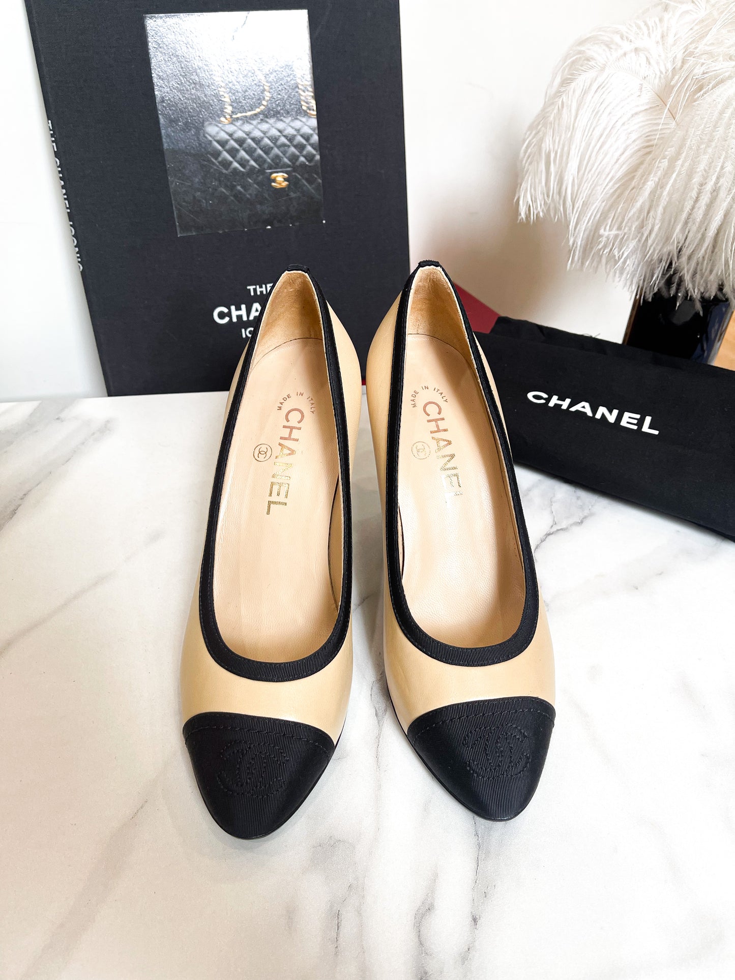 Chanel Begie Black Toe High Heels