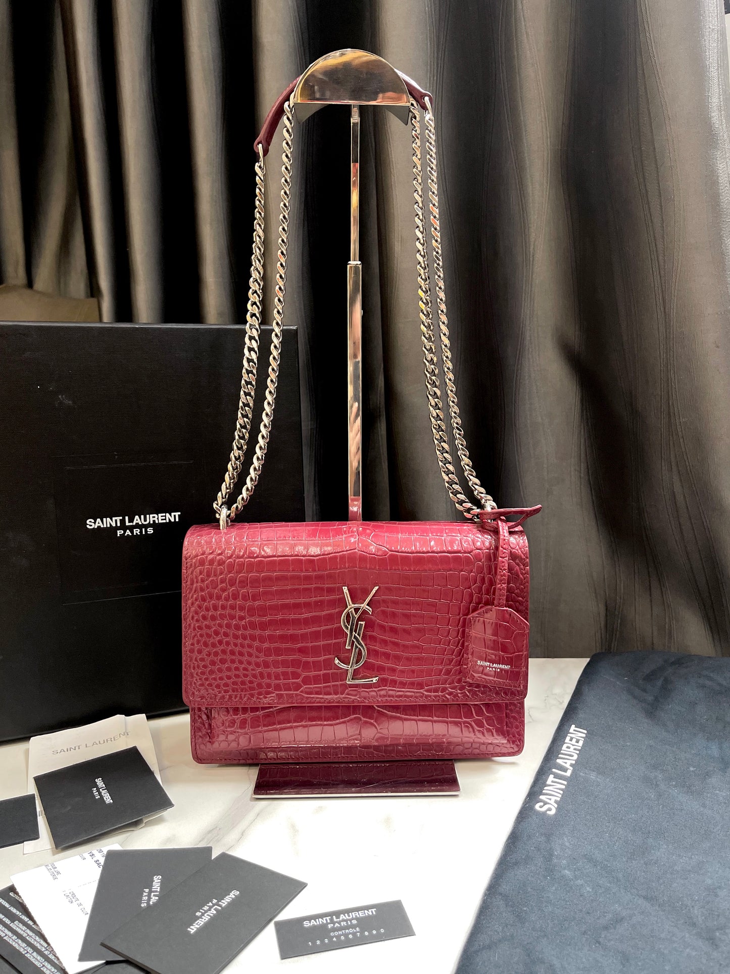 YSL Sunset Size 22 Croc Red
