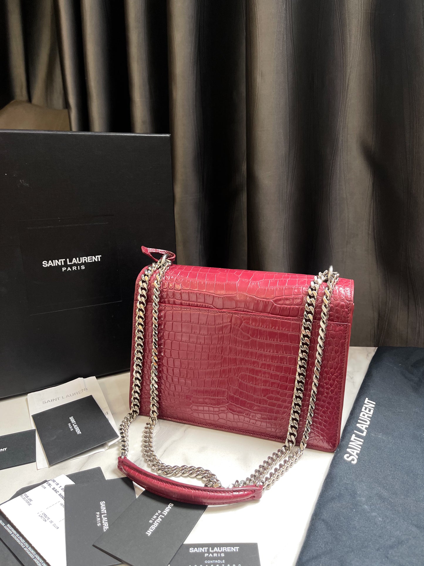 YSL Sunset Size 22 Croc Red