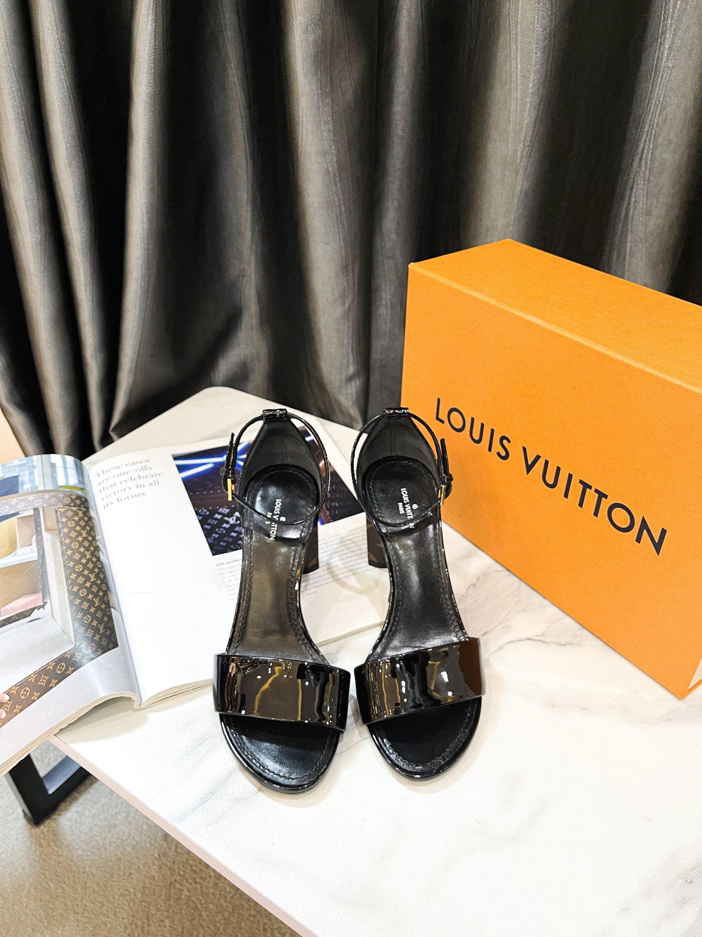 LV Sandal Black Mono Heel