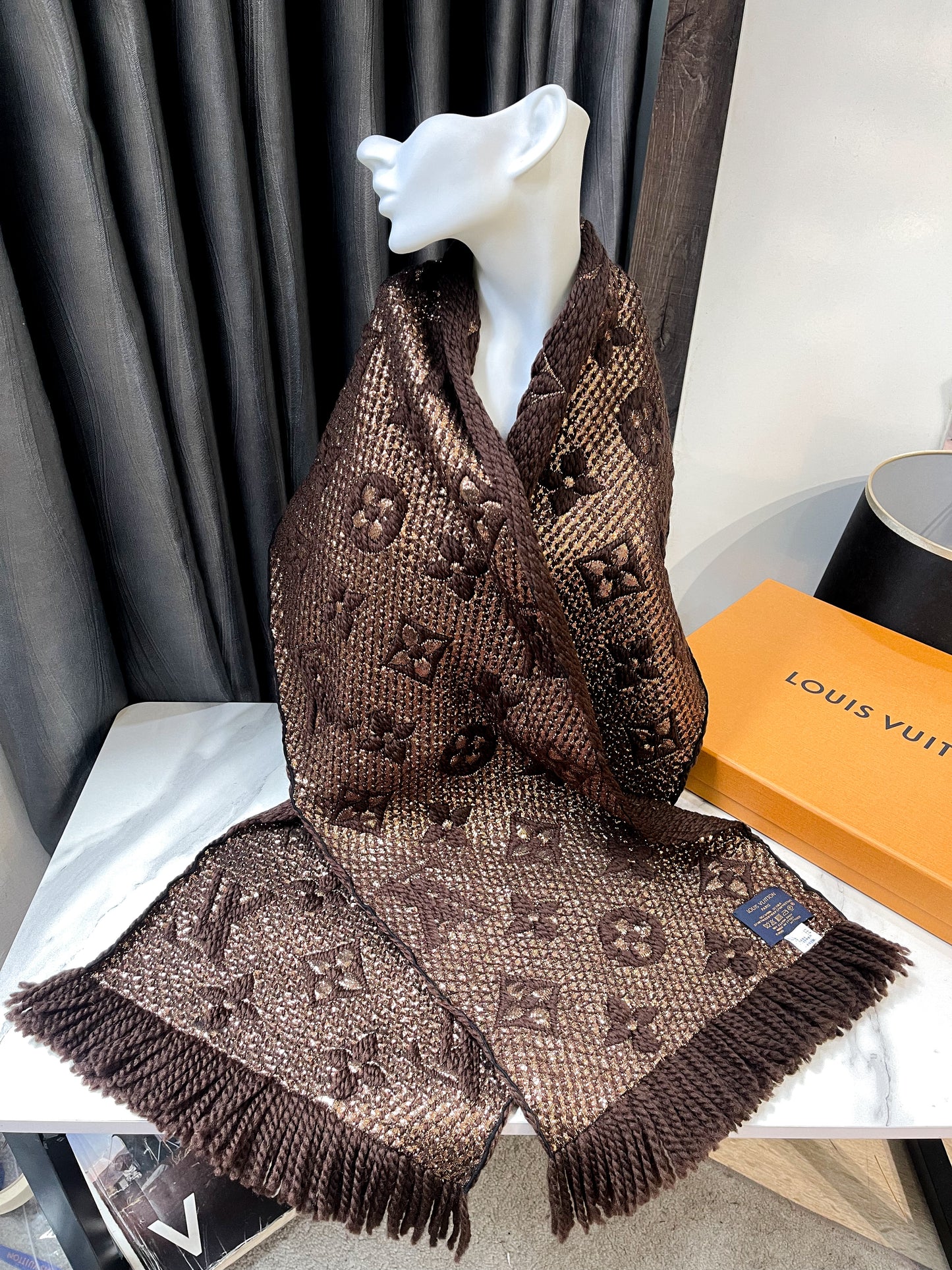 Brown Metallic Wool Scarf
