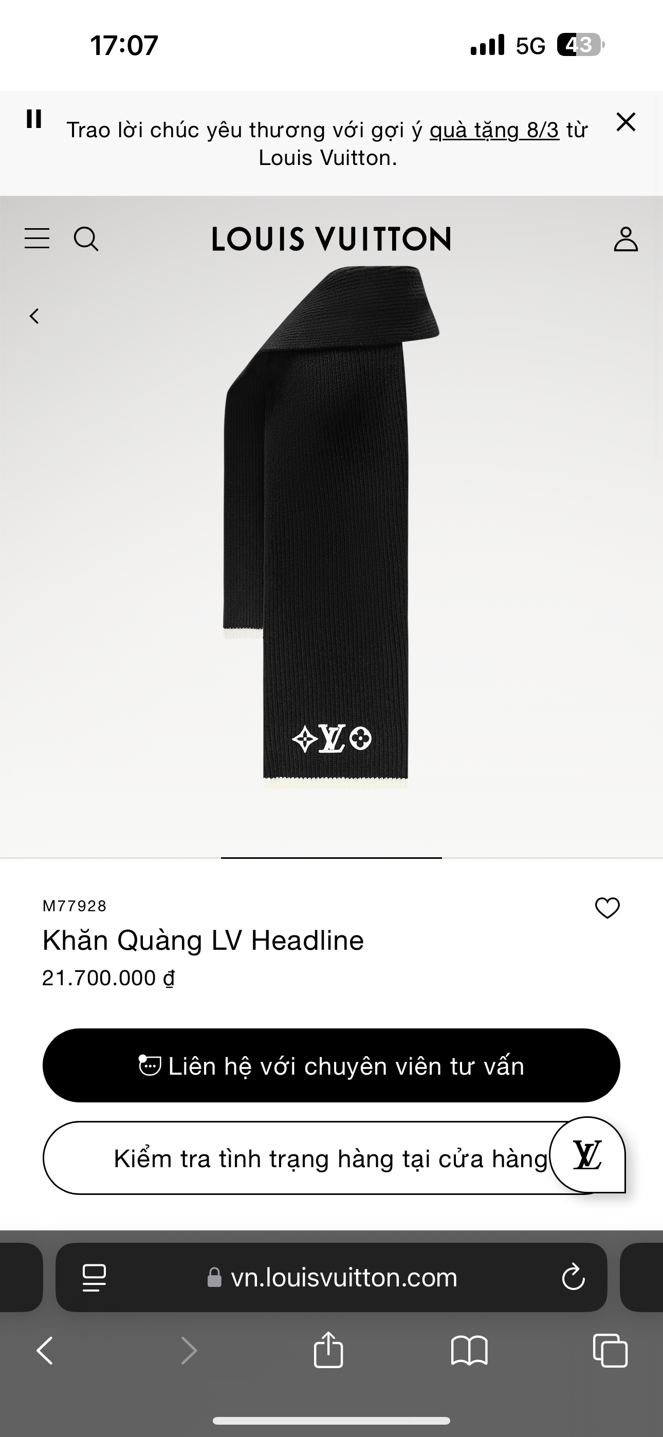 Khăn Choàng LV Len New