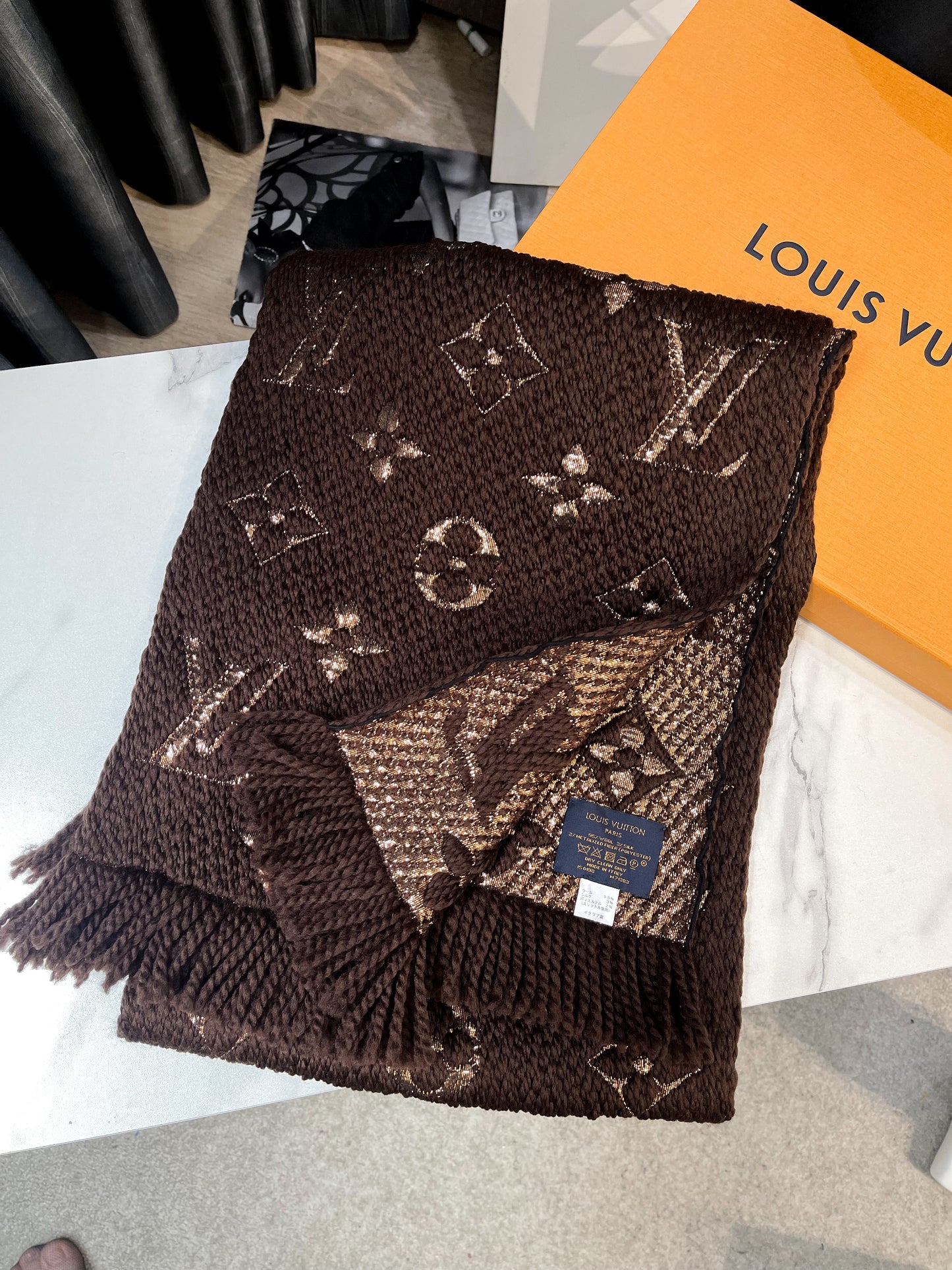 Brown Metallic Wool Scarf