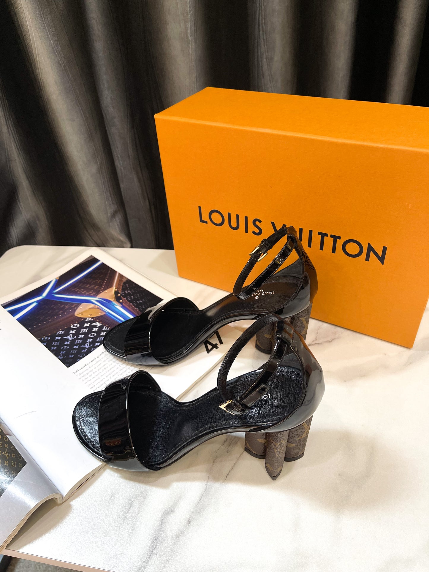 LV Sandal Black Mono Heel