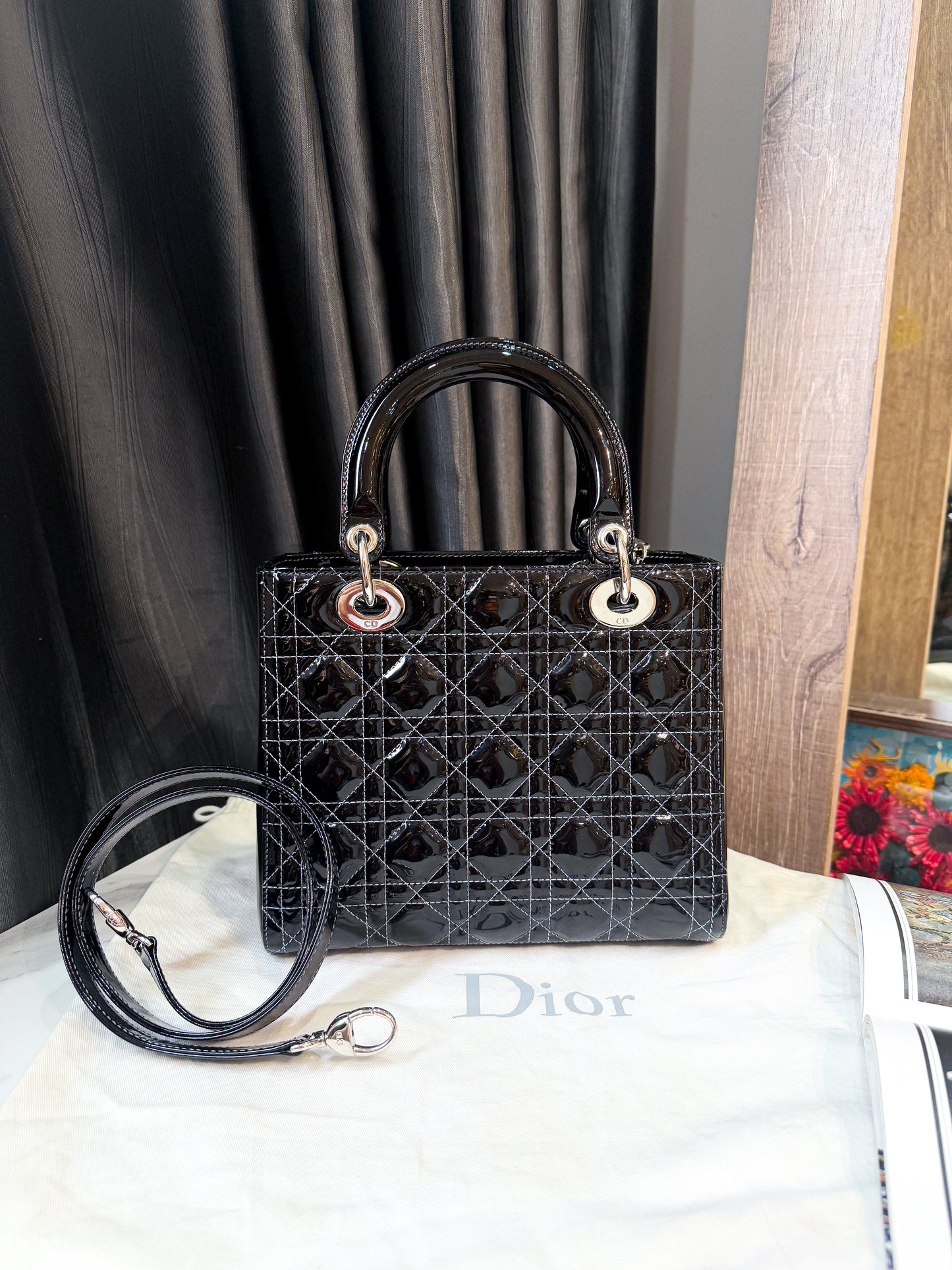 A A Dior Lady M Đen Da Bóng