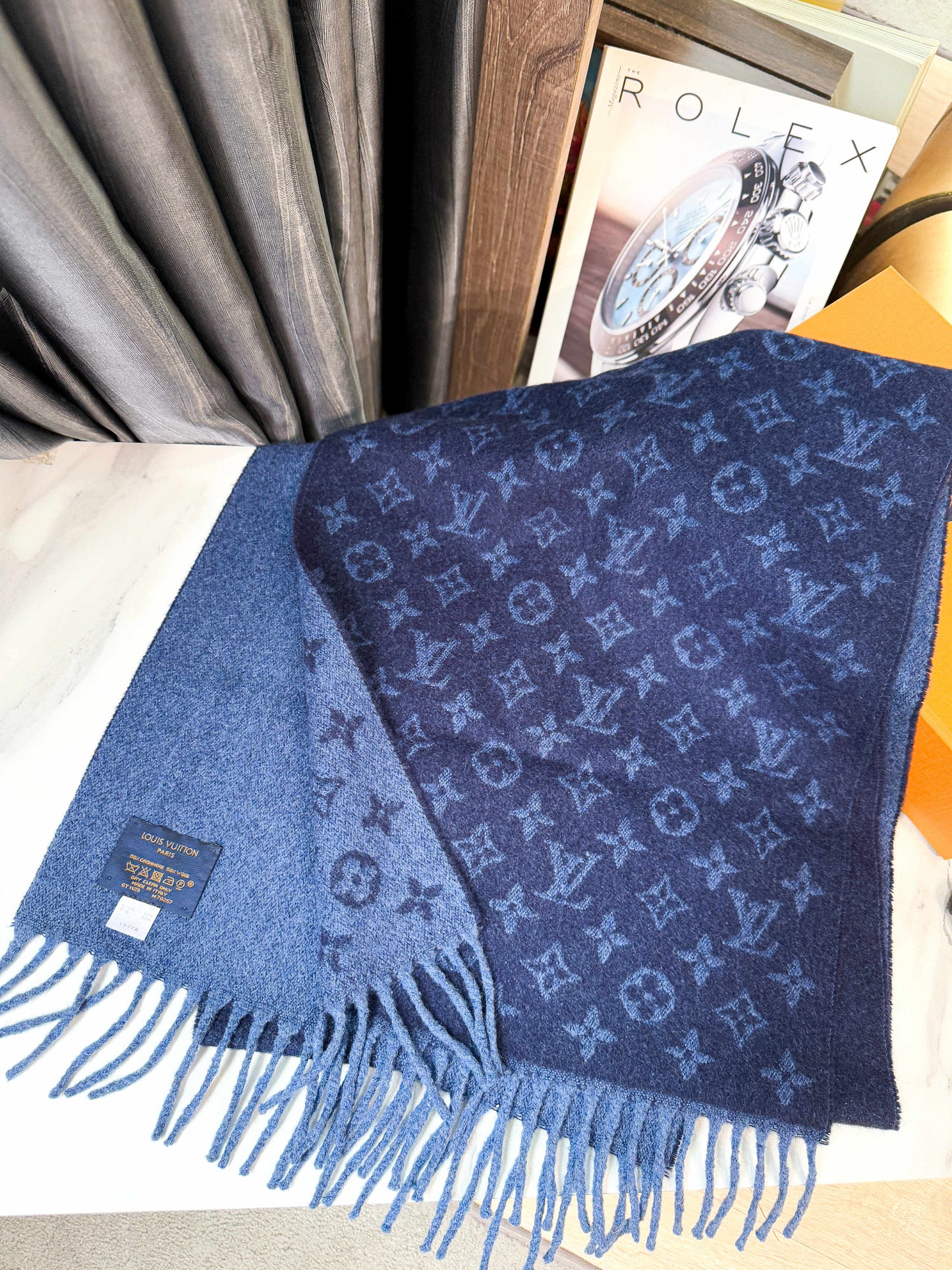 Khăn LV Cashmere+ Len Xanh Than 15/6