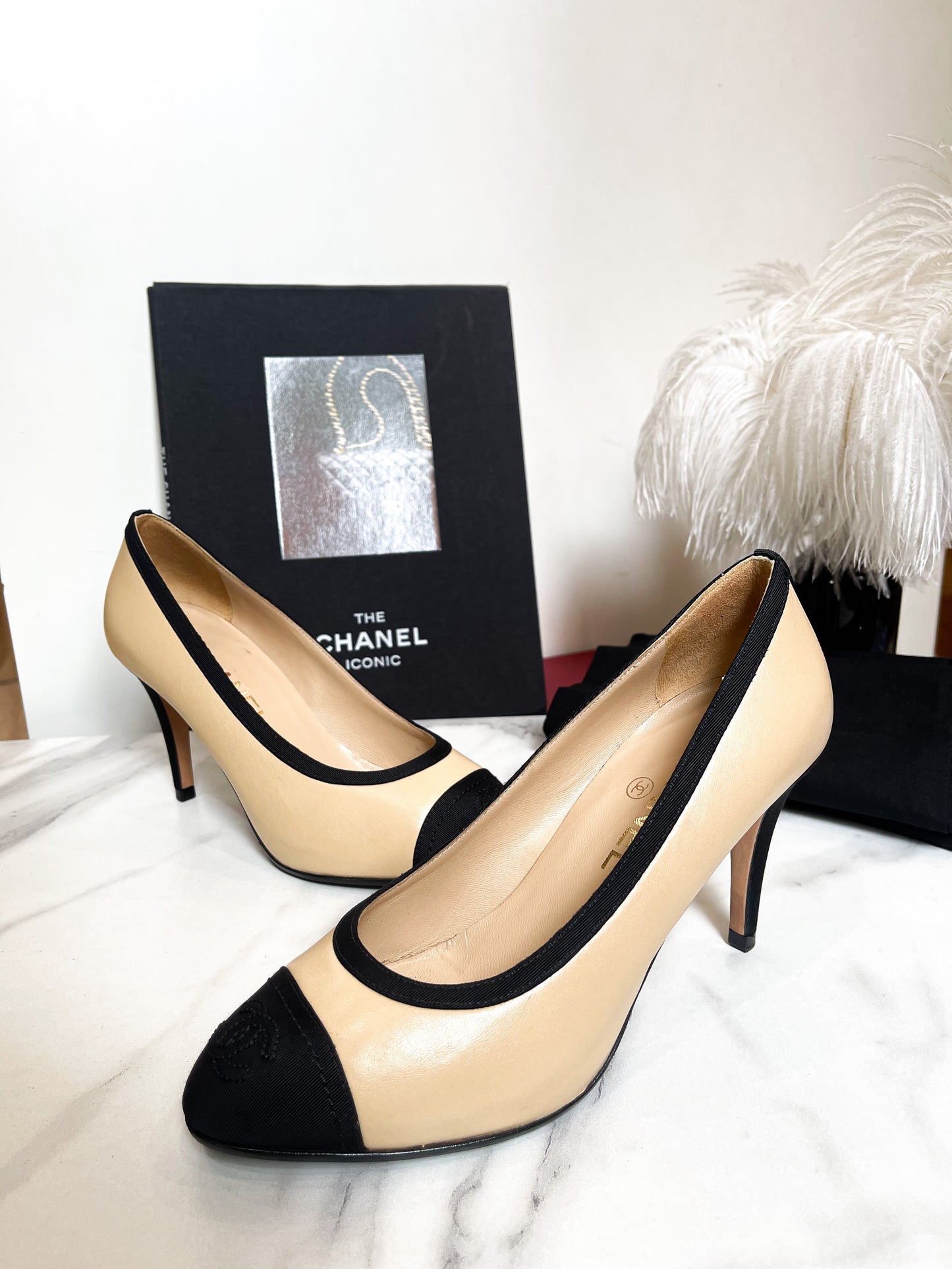 Chanel Begie Black Toe High Heels