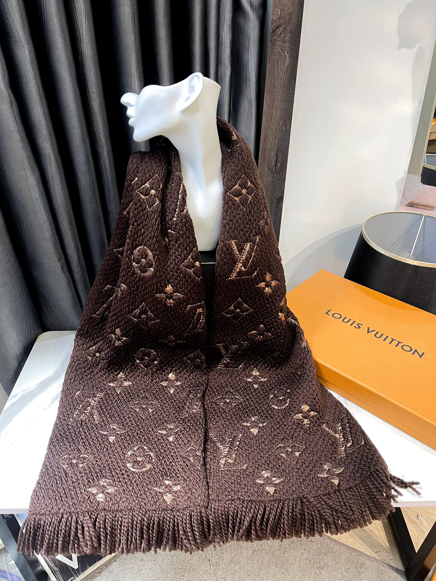 Brown Metallic Wool Scarf