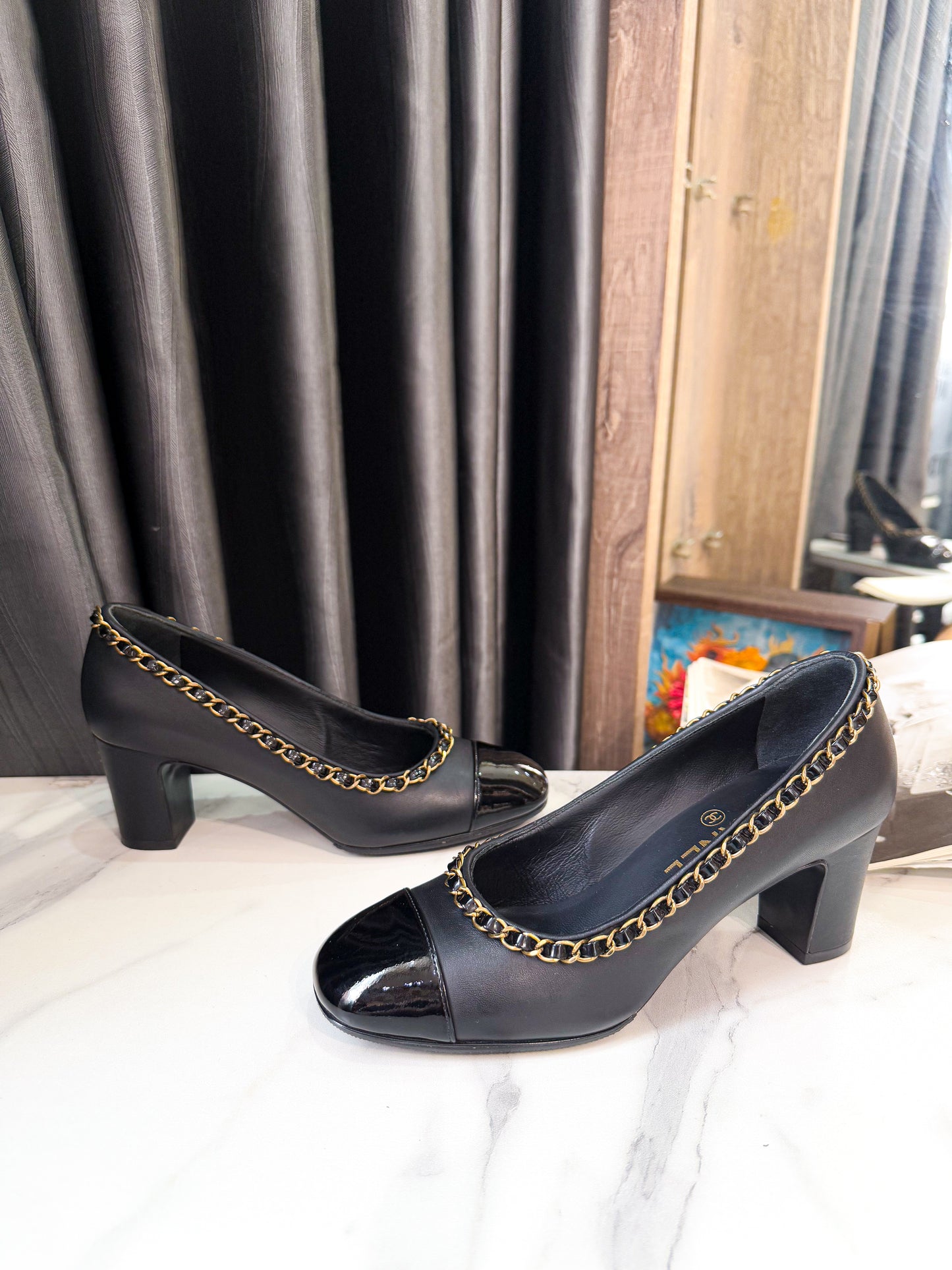 Giày Cao Gót Chanel Size 36c Đen Xích