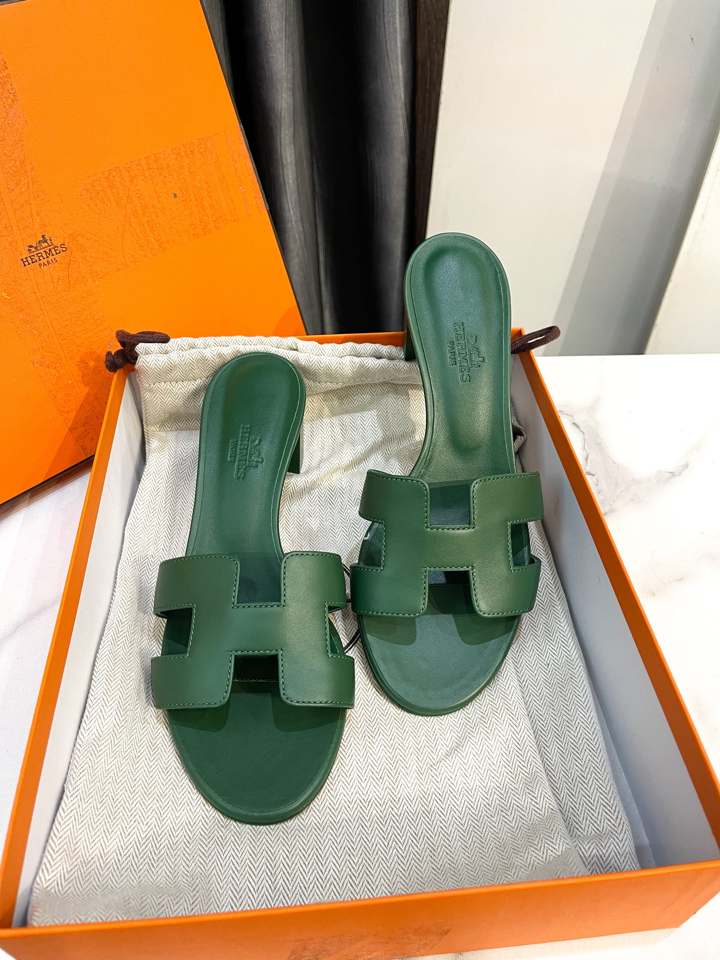 Guốc Hermes Xanh 36.5 New