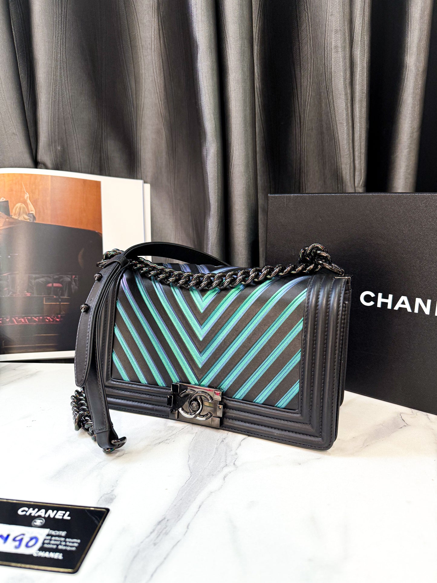 A A Chanel Boy M Phối Xanh HN90