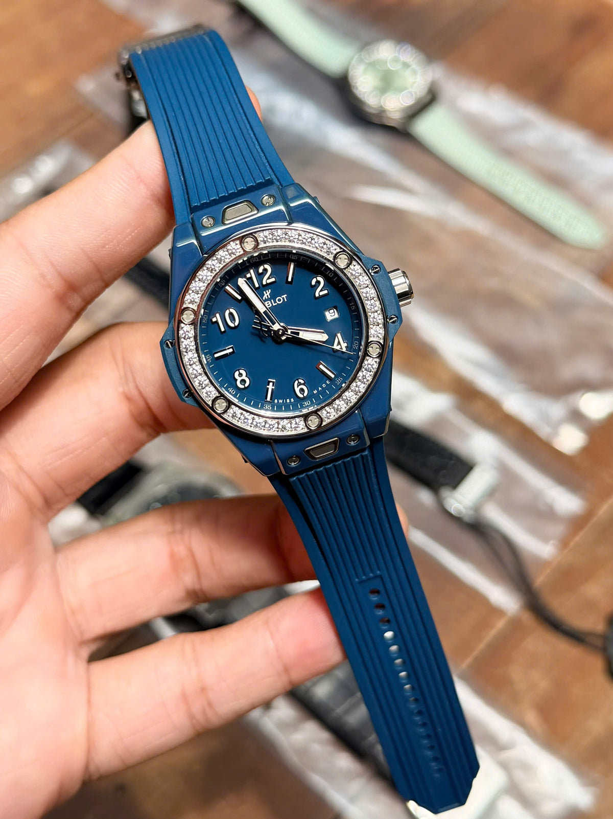 Hublot Big Bang One Click Petrol Blue Ceramic Diamonds 485.ES.5171.RX.1204