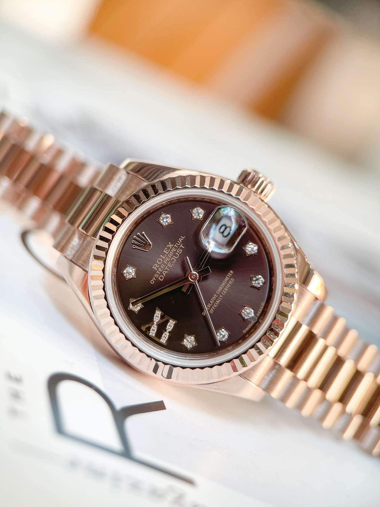 Đồng Hồ Rolex Datejust 279175 Rose Gold Choco Cọc Số Ngôi Sao Size 28mm