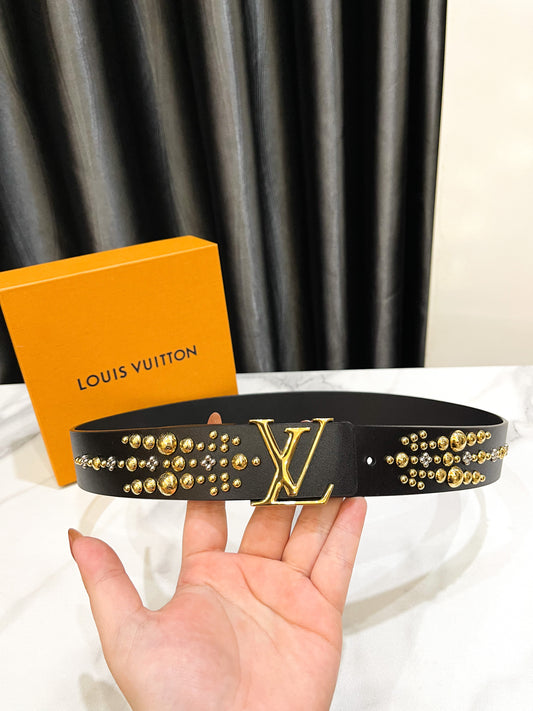 Black LV Belt with Metal Studs