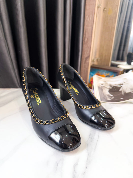 Giày Cao Gót Chanel Size 36c Đen Xích