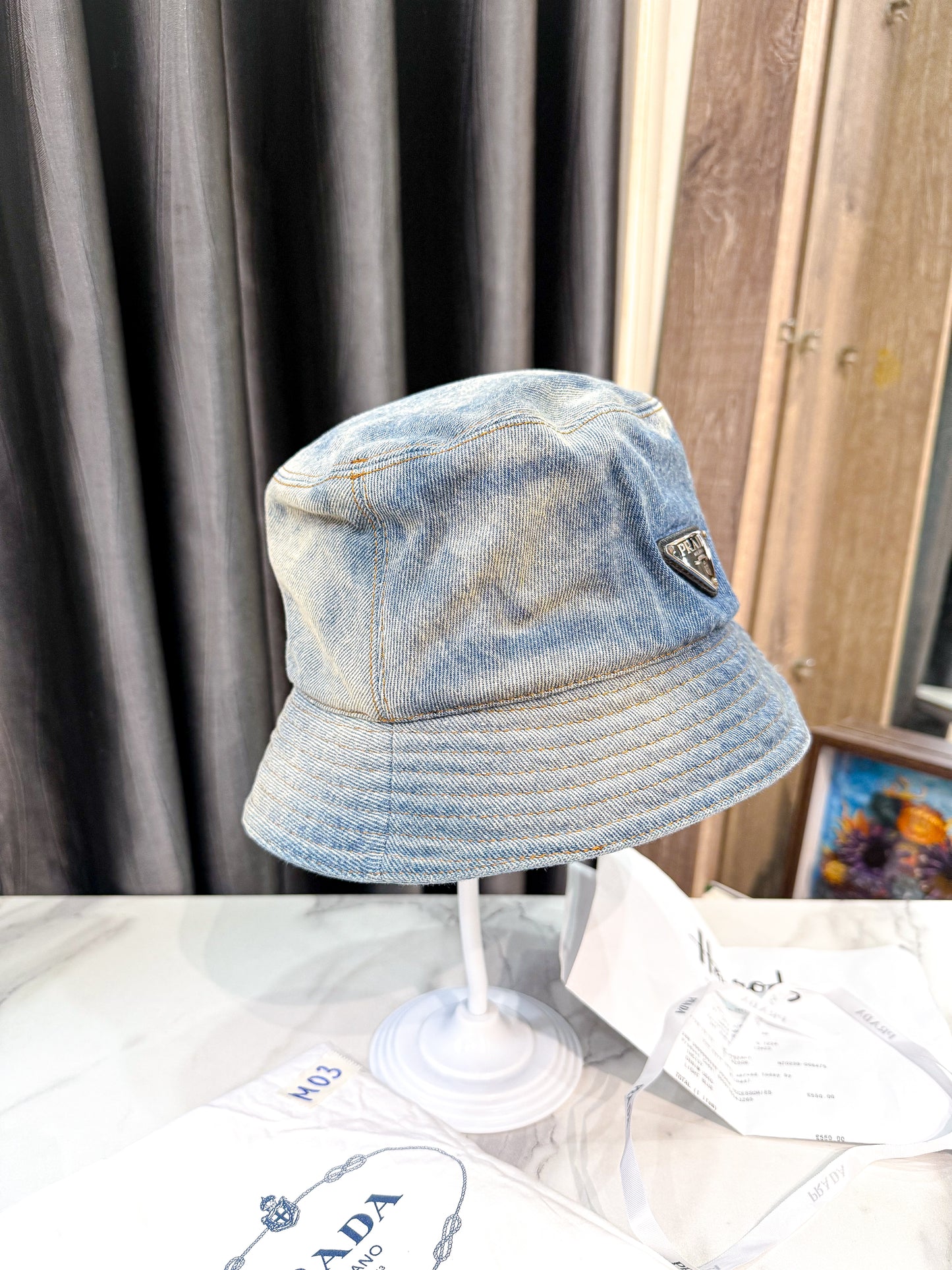 Mũ Bucket Prada New Size S Denim