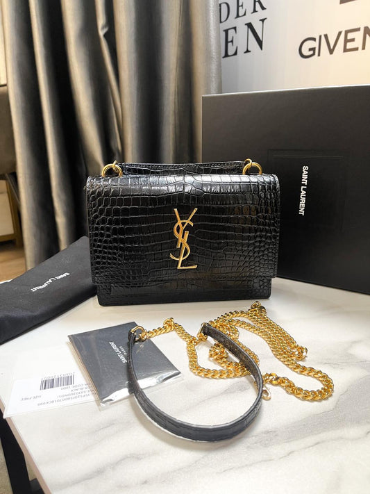 YSL Sunset Vân Croc Đen Size 19