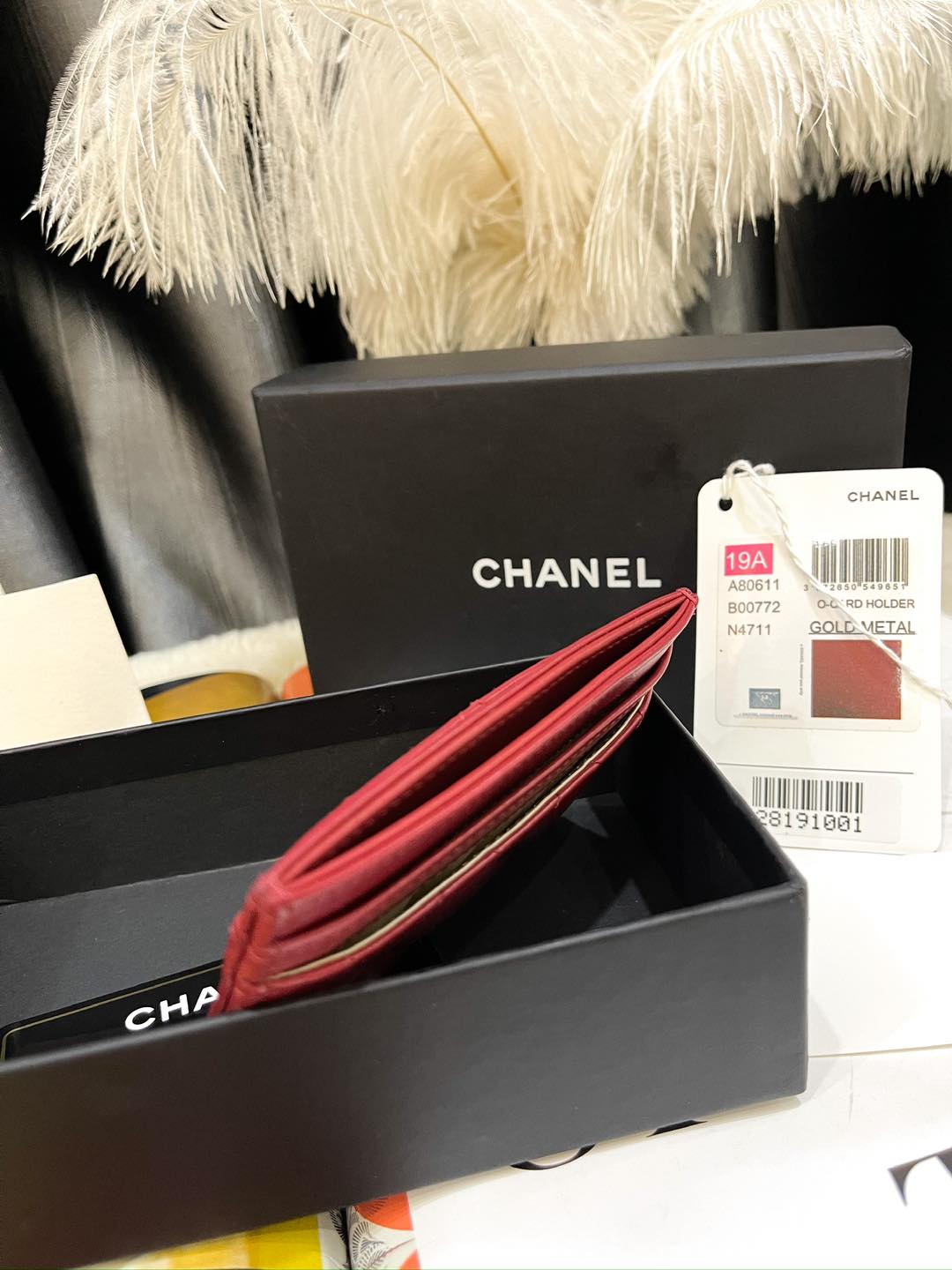 Card Holder Chanel Màu Đỏ Logo Khoá