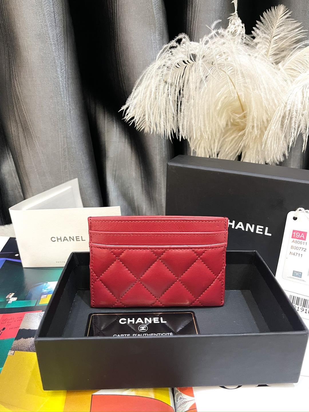 Card Holder Chanel Màu Đỏ Logo Khoá